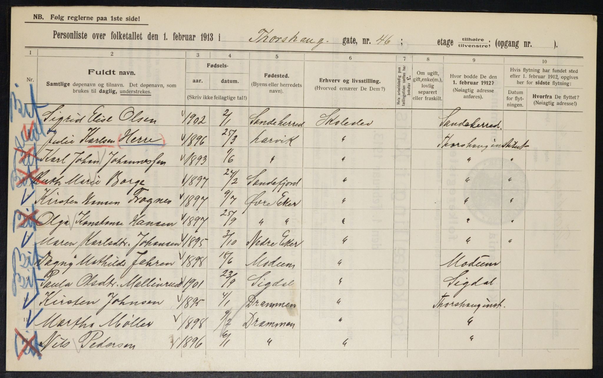 OBA, Kommunal folketelling 1.2.1913 for Kristiania, 1913, s. 114978