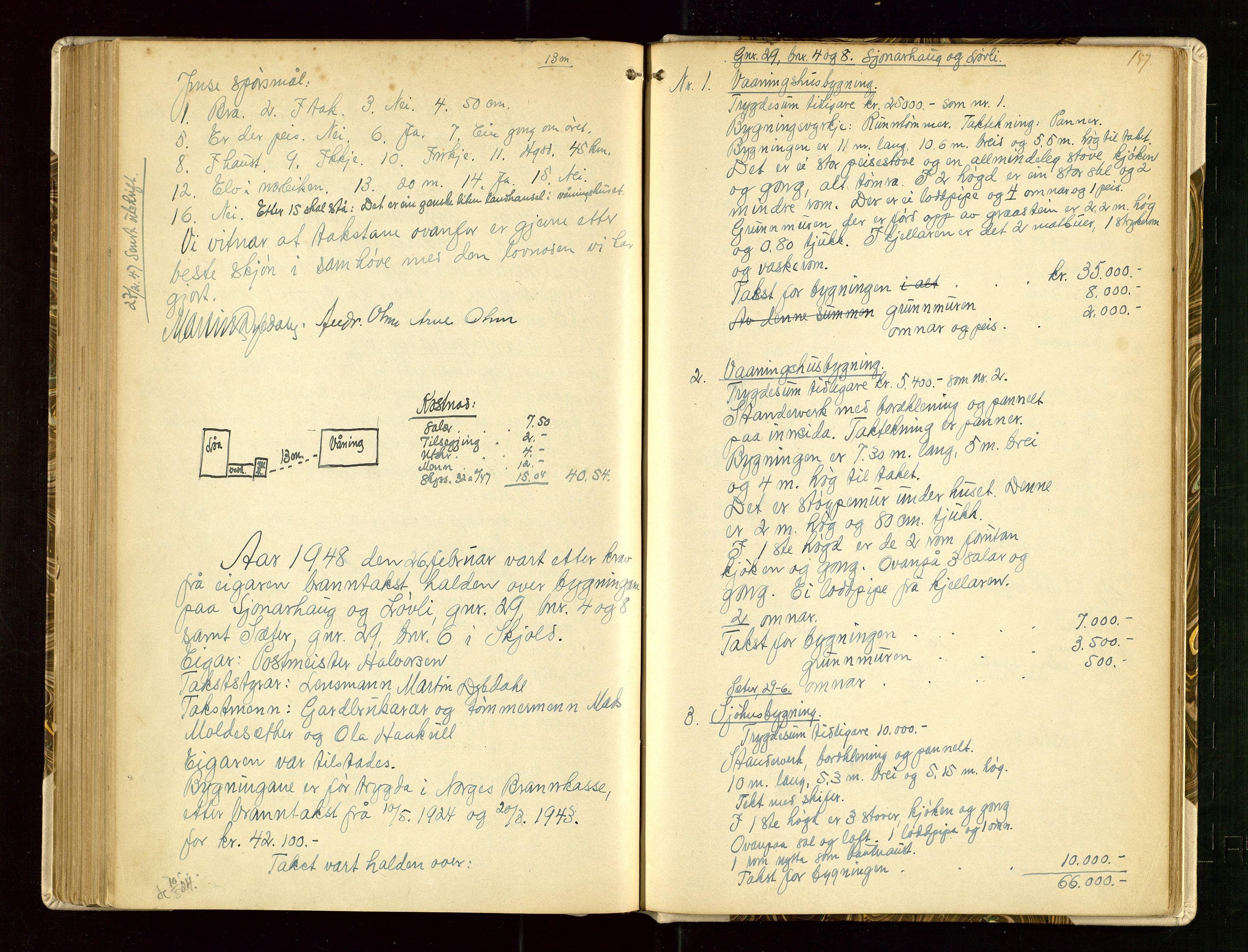 Skjold lensmannskontor, AV/SAST-A-100182/Goa/L0002: "Brandtaksasjons-Protokol for Skjolds Thinglag", 1890-1949, s. 156b-157a