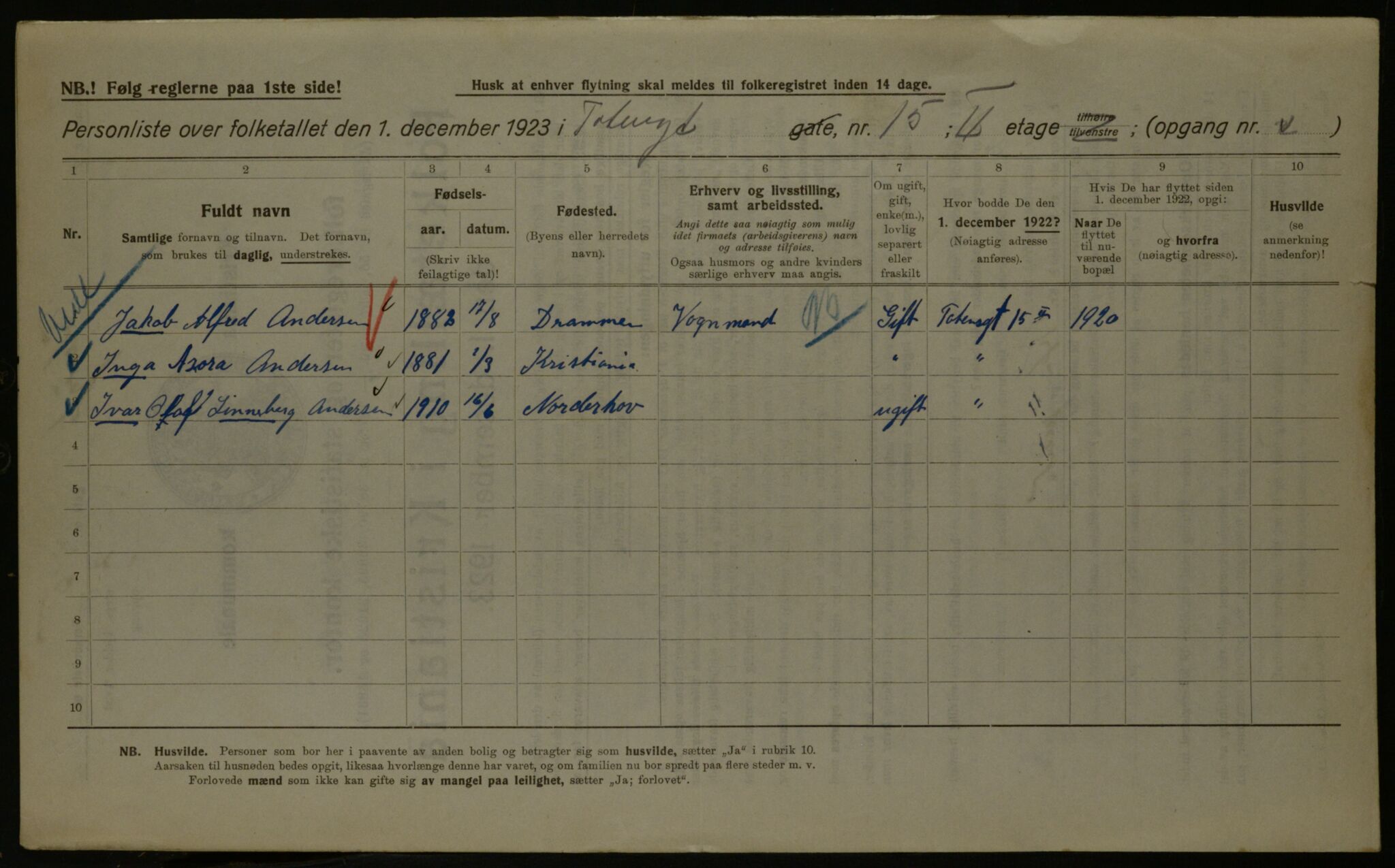 OBA, Kommunal folketelling 1.12.1923 for Kristiania, 1923, s. 127323