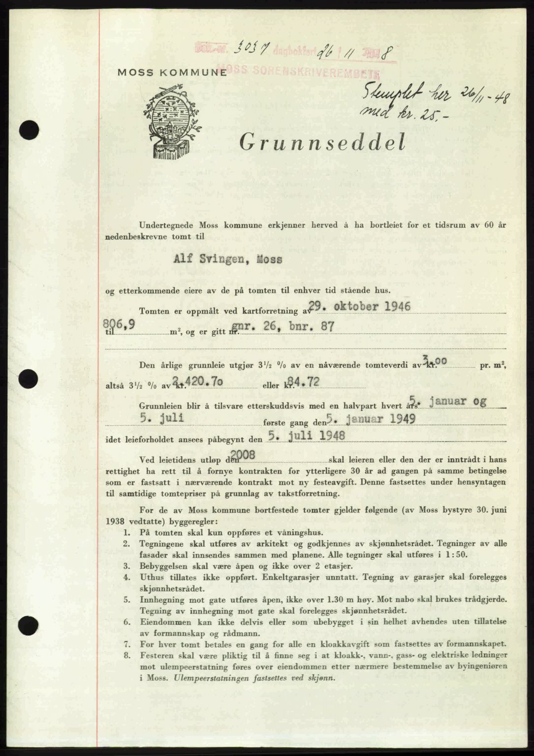 Moss sorenskriveri, SAO/A-10168: Pantebok nr. A20, 1948-1948, Dagboknr: 3037/1948