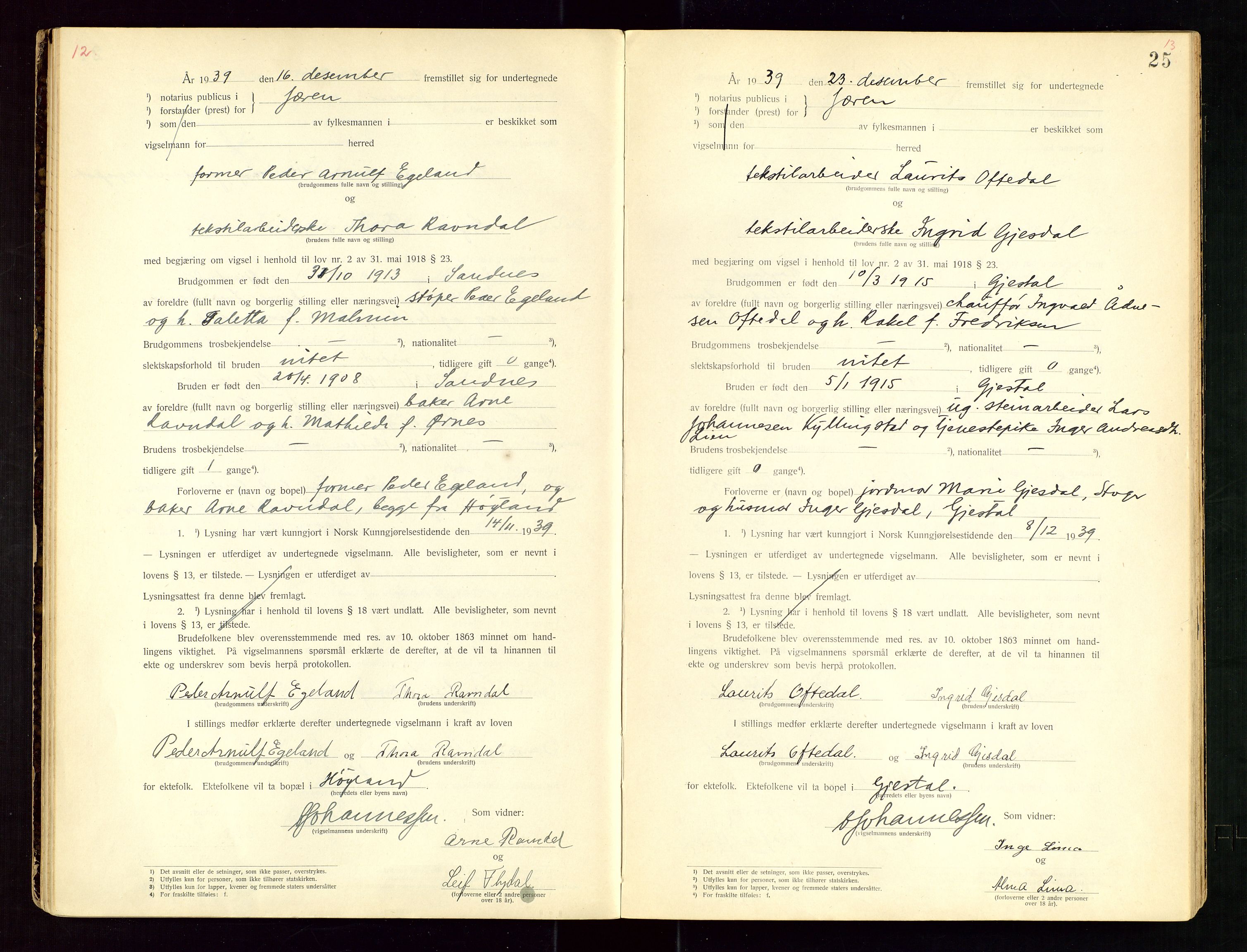 Jæren sorenskriveri, AV/SAST-A-100310/01/6/62/62BA/L0002: VIGSELSPROTOKOLL, 1937-1942, s. 25