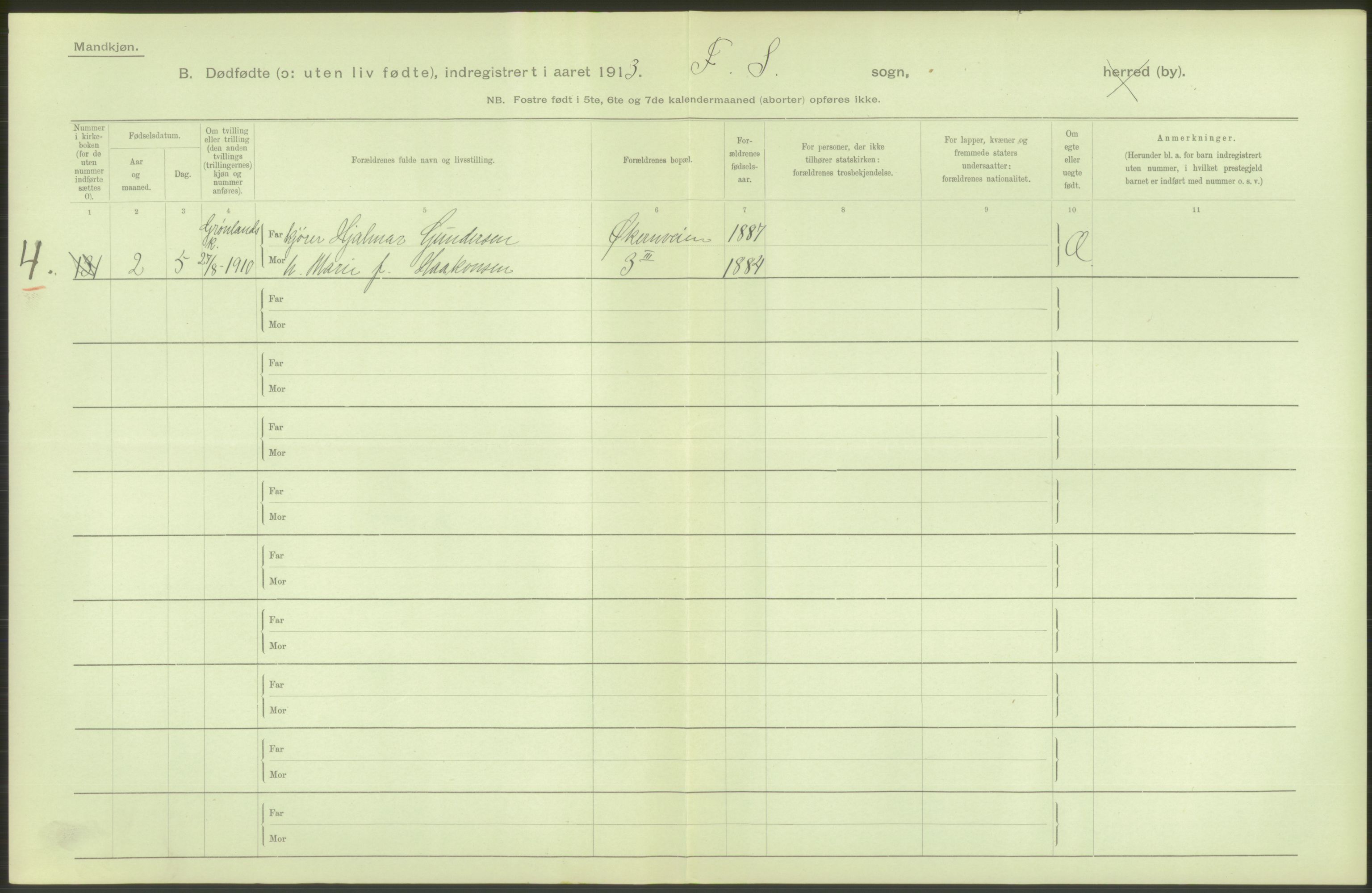 Statistisk sentralbyrå, Sosiodemografiske emner, Befolkning, AV/RA-S-2228/D/Df/Dfb/Dfbc/L0010: Kristiania: Døde, dødfødte., 1913, s. 32