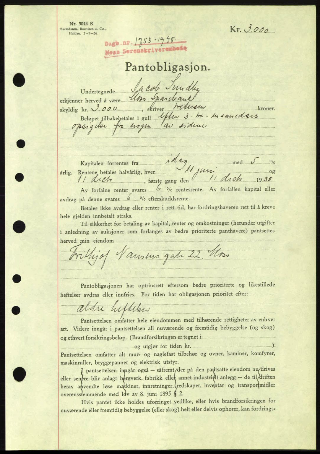 Moss sorenskriveri, SAO/A-10168: Pantebok nr. B6, 1938-1938, Dagboknr: 1753/1938