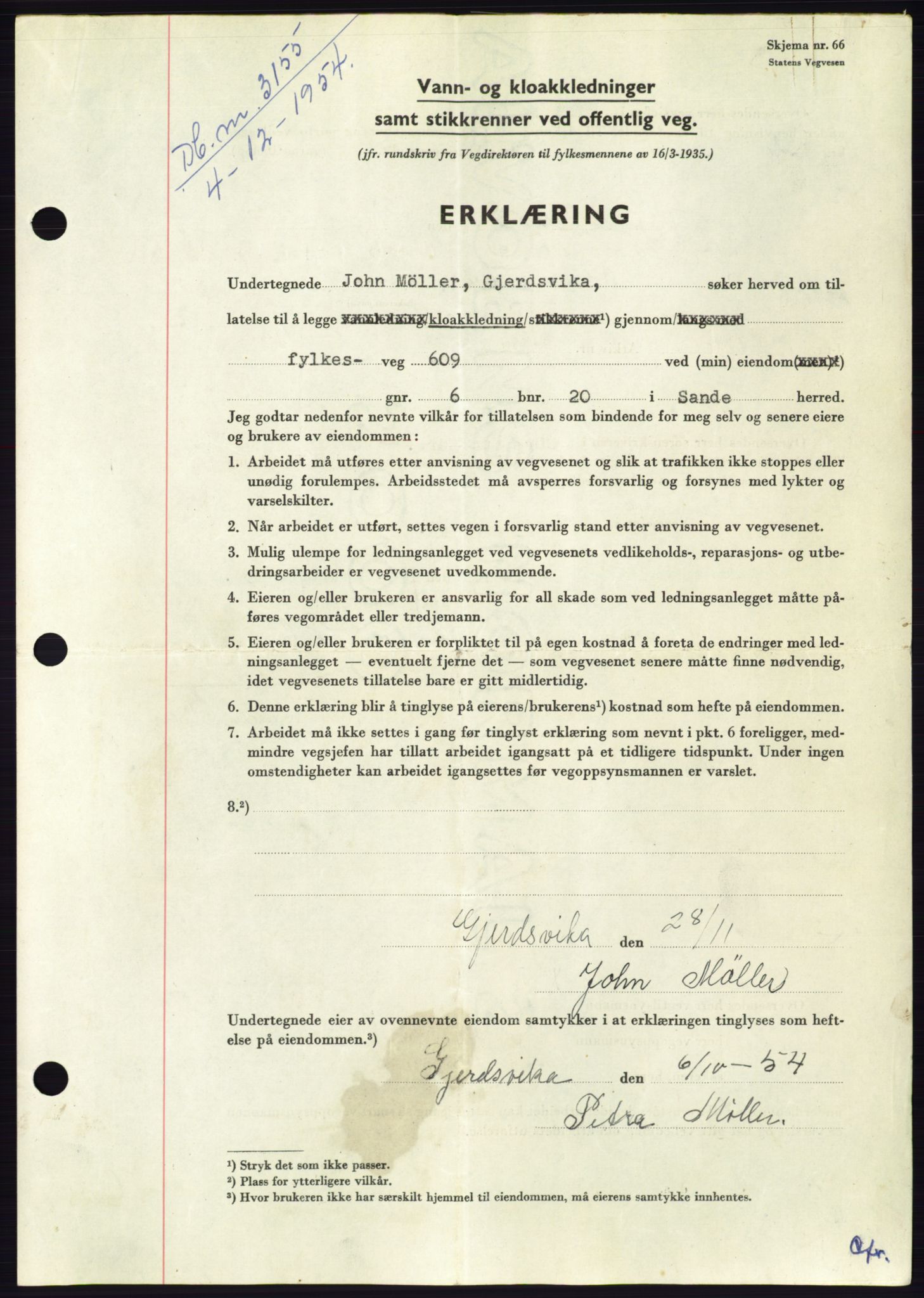 Søre Sunnmøre sorenskriveri, AV/SAT-A-4122/1/2/2C/L0099: Pantebok nr. 25A, 1954-1954, Dagboknr: 3155/1954