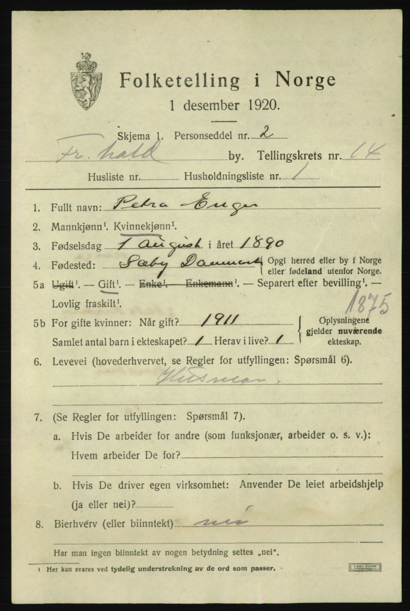 SAO, Folketelling 1920 for 0101 Fredrikshald kjøpstad, 1920, s. 22675