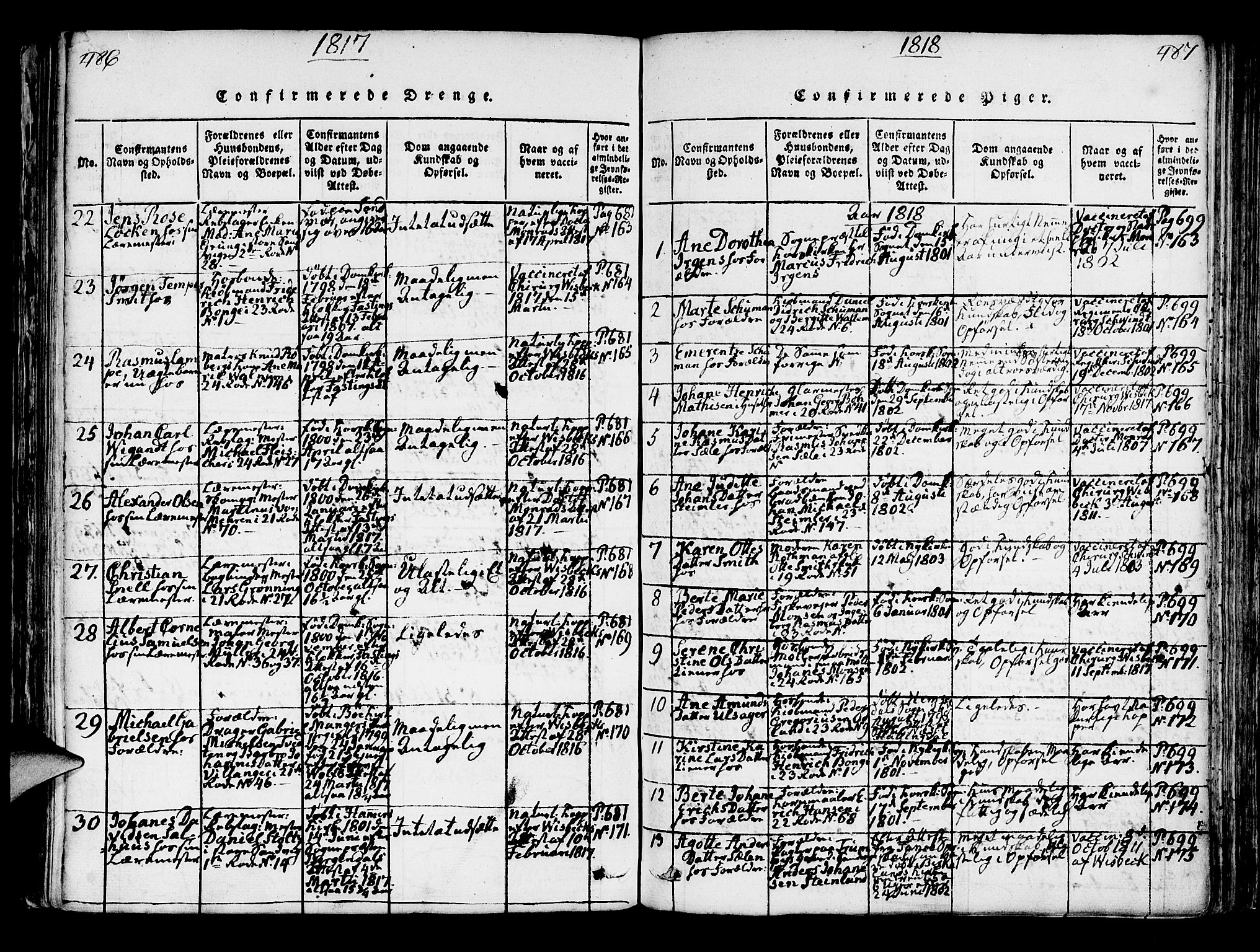Korskirken sokneprestembete, SAB/A-76101/H/Hab: Klokkerbok nr. A 1b, 1815-1821, s. 486-487
