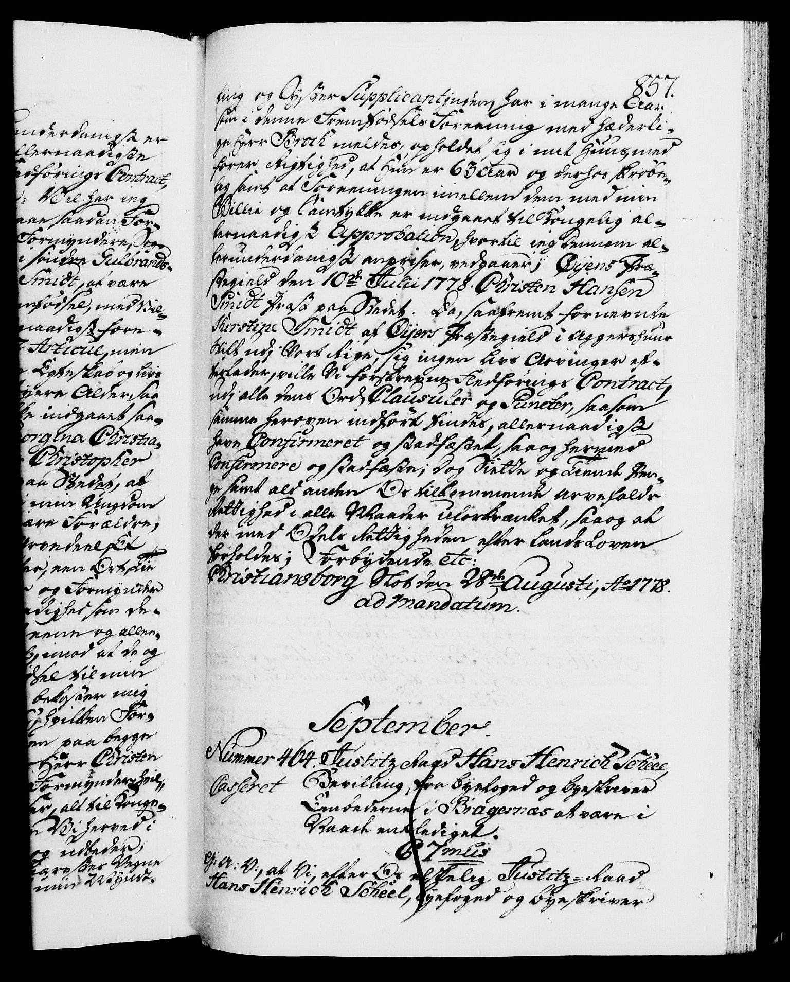Danske Kanselli 1572-1799, RA/EA-3023/F/Fc/Fca/Fcaa/L0047: Norske registre, 1776-1778, s. 857a