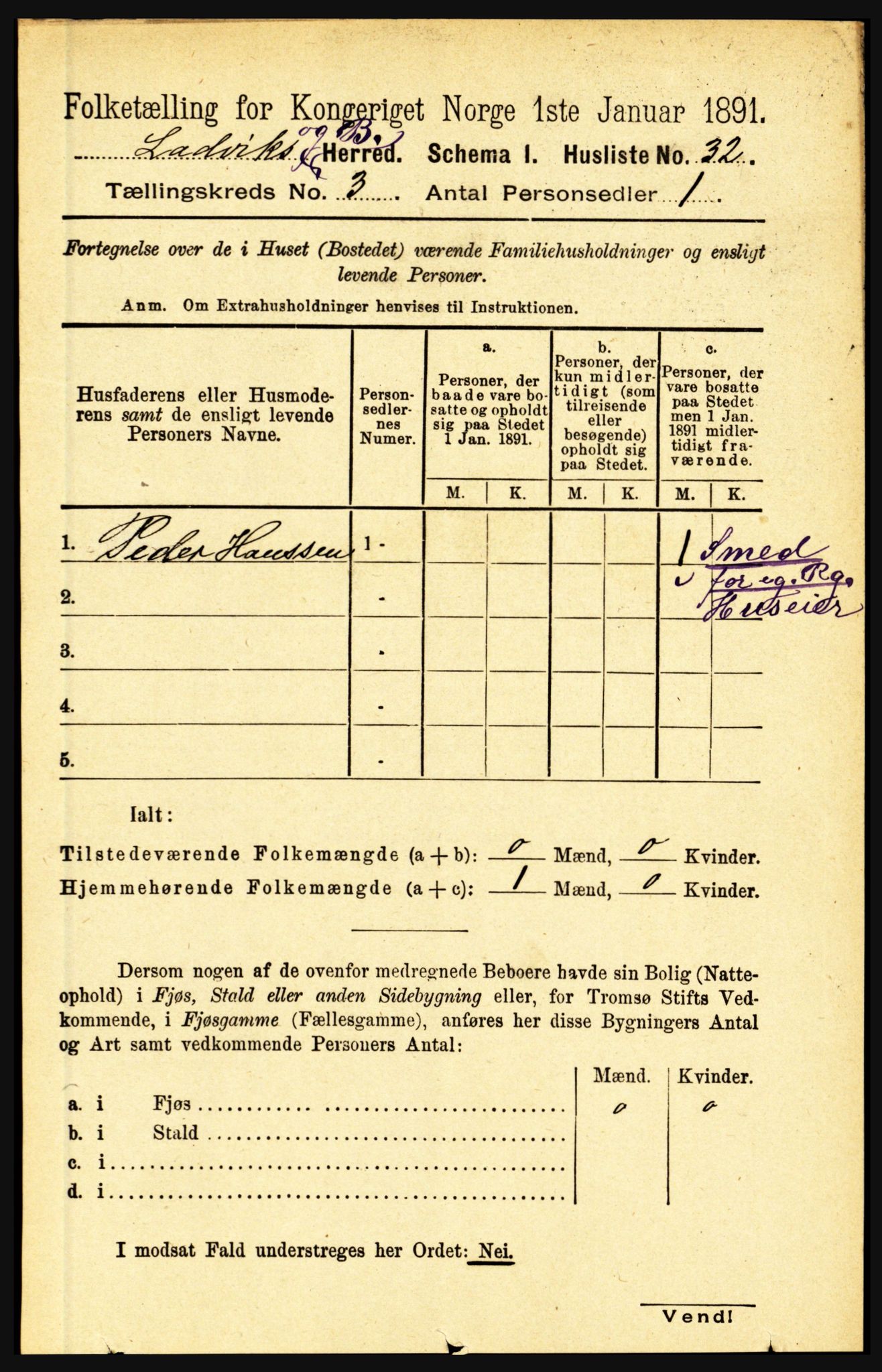 RA, Folketelling 1891 for 1415 Lavik og Brekke herred, 1891, s. 486