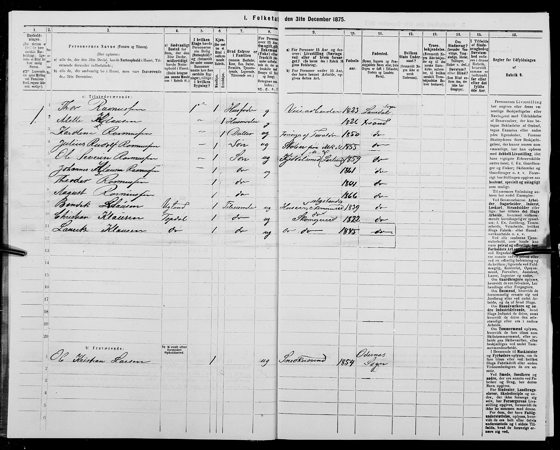 SAK, Folketelling 1875 for 1001P Kristiansand prestegjeld, 1875, s. 447