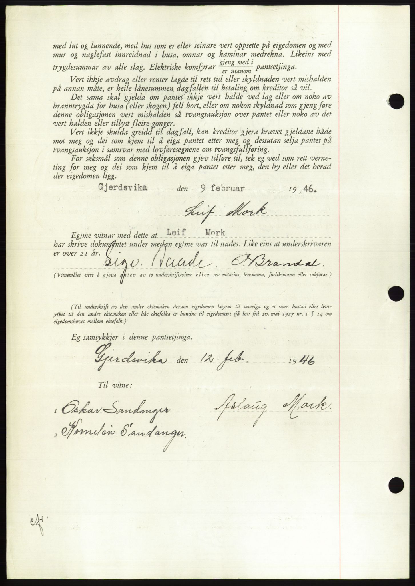 Søre Sunnmøre sorenskriveri, AV/SAT-A-4122/1/2/2C/L0114: Pantebok nr. 1-2B, 1943-1947, Dagboknr: 122/1946