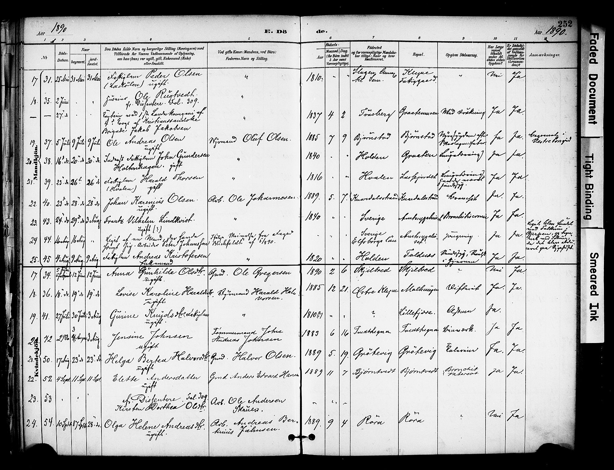 Solum kirkebøker, AV/SAKO-A-306/F/Fa/L0010: Ministerialbok nr. I 10, 1888-1898, s. 252