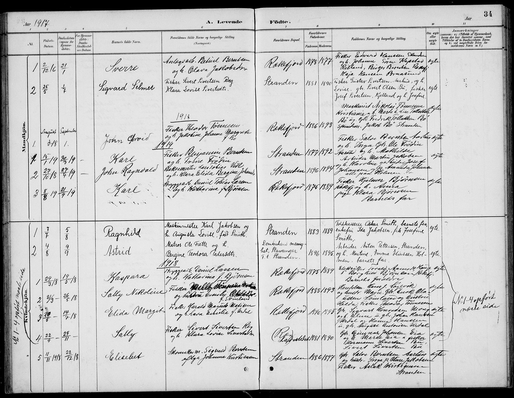 Sokndal sokneprestkontor, AV/SAST-A-101808: Klokkerbok nr. B 5, 1887-1934, s. 34