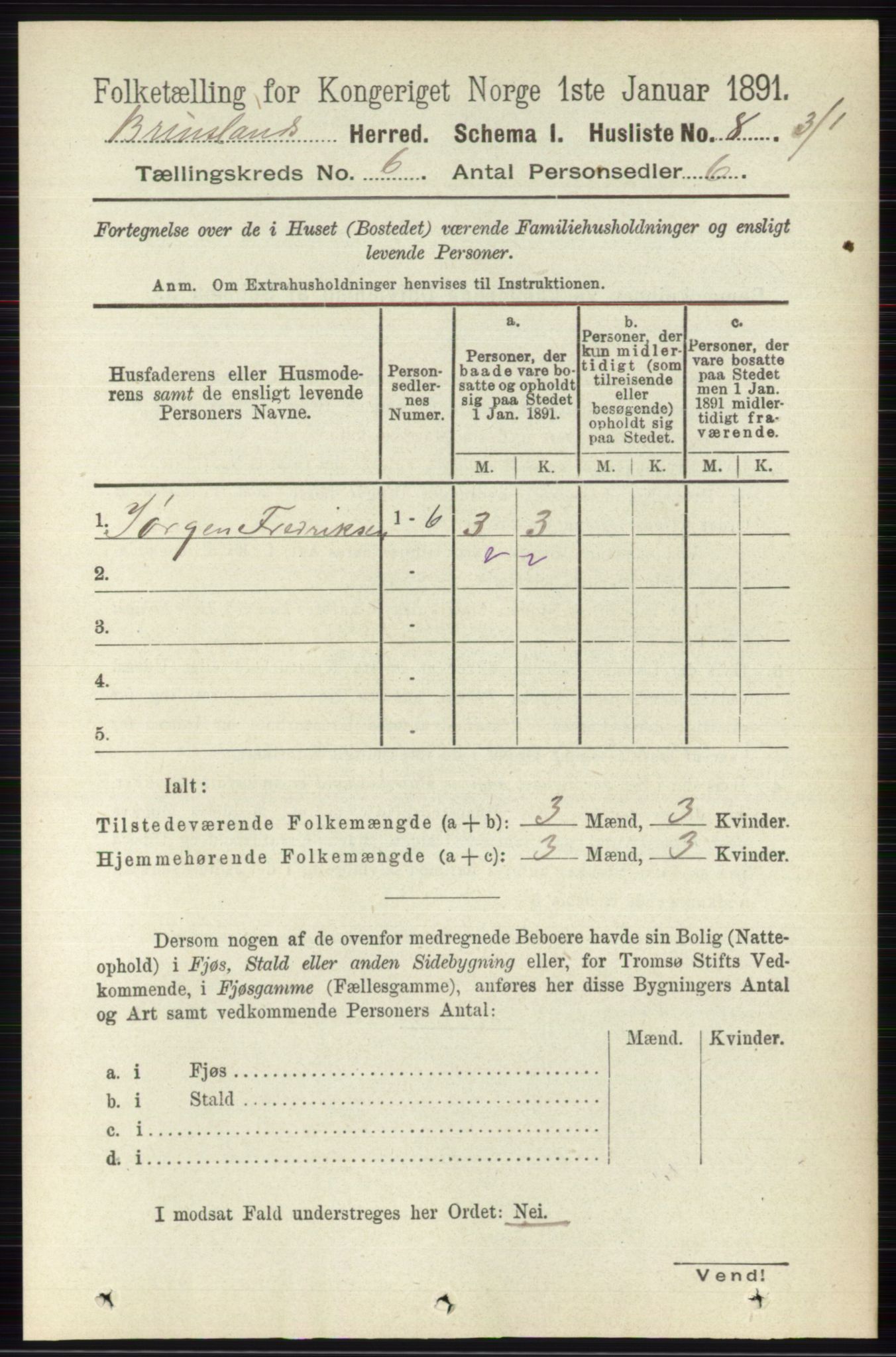 RA, Folketelling 1891 for 0726 Brunlanes herred, 1891, s. 2581