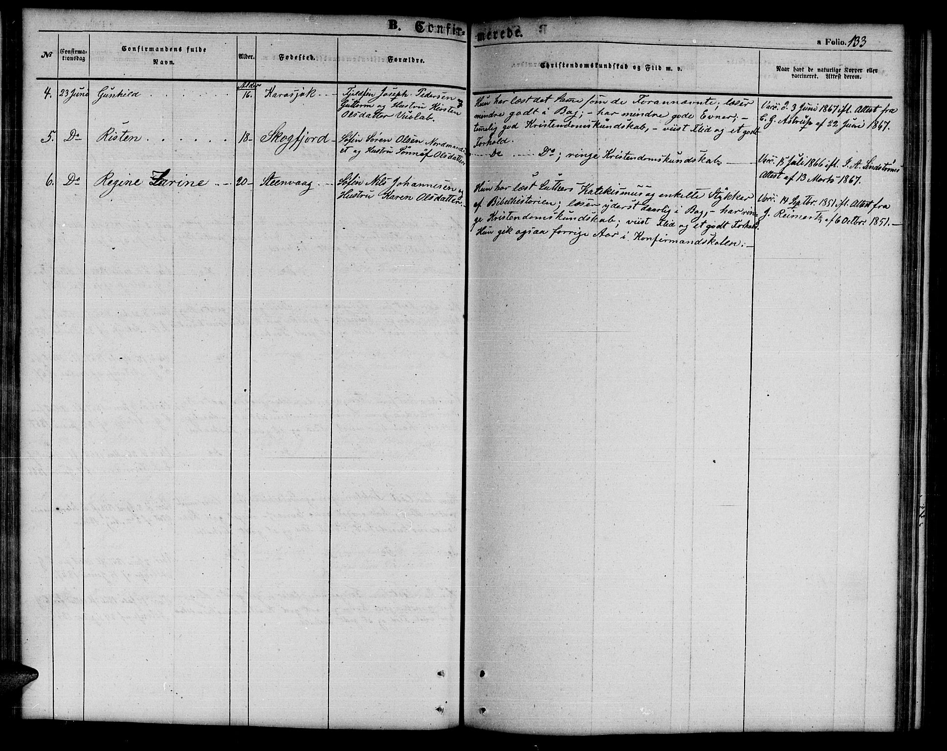 Tana sokneprestkontor, SATØ/S-1334/H/Hb/L0001klokker: Klokkerbok nr. 1 /1, 1853-1867, s. 133