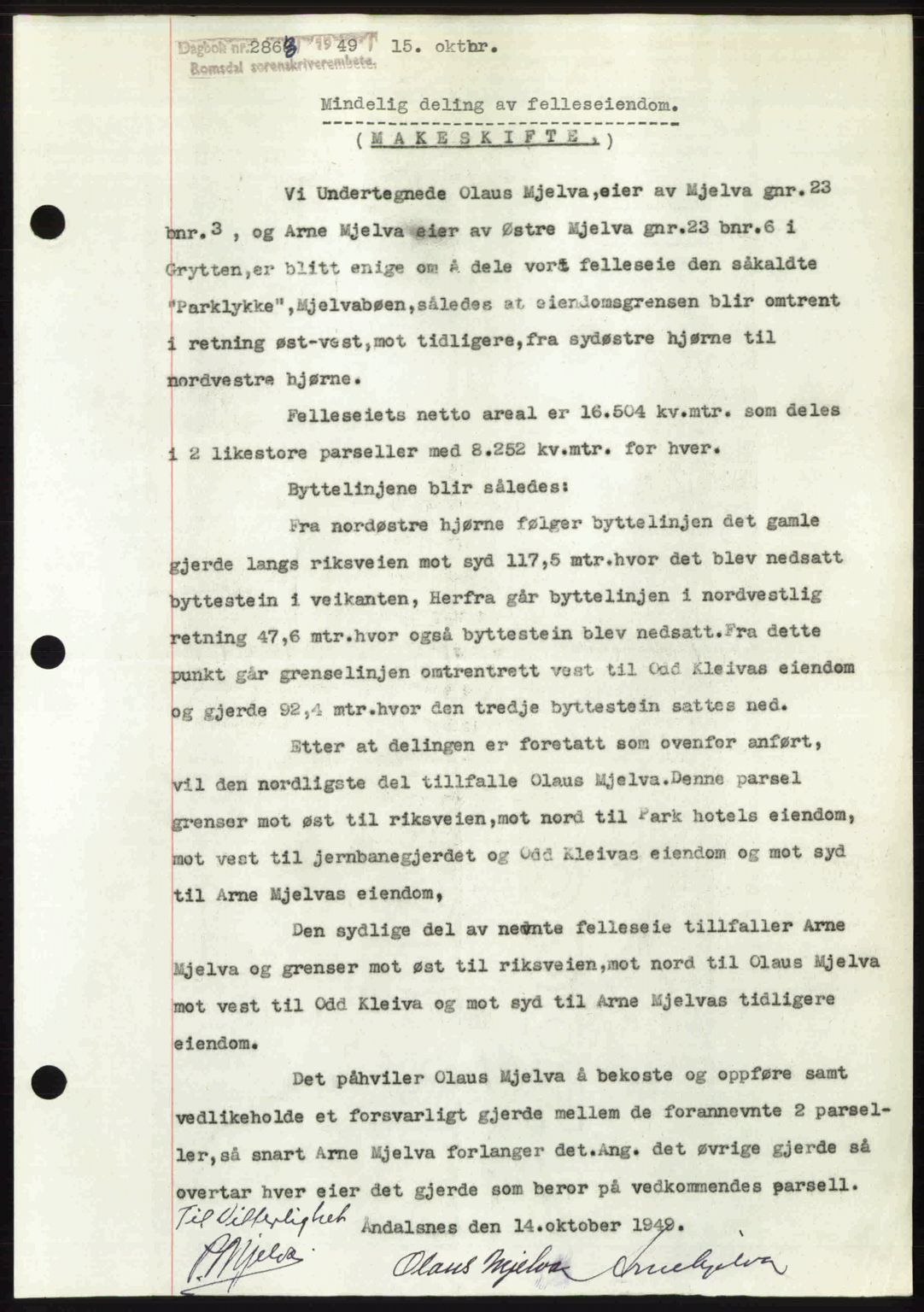 Romsdal sorenskriveri, SAT/A-4149/1/2/2C: Pantebok nr. A31, 1949-1949, Dagboknr: 2868/1949