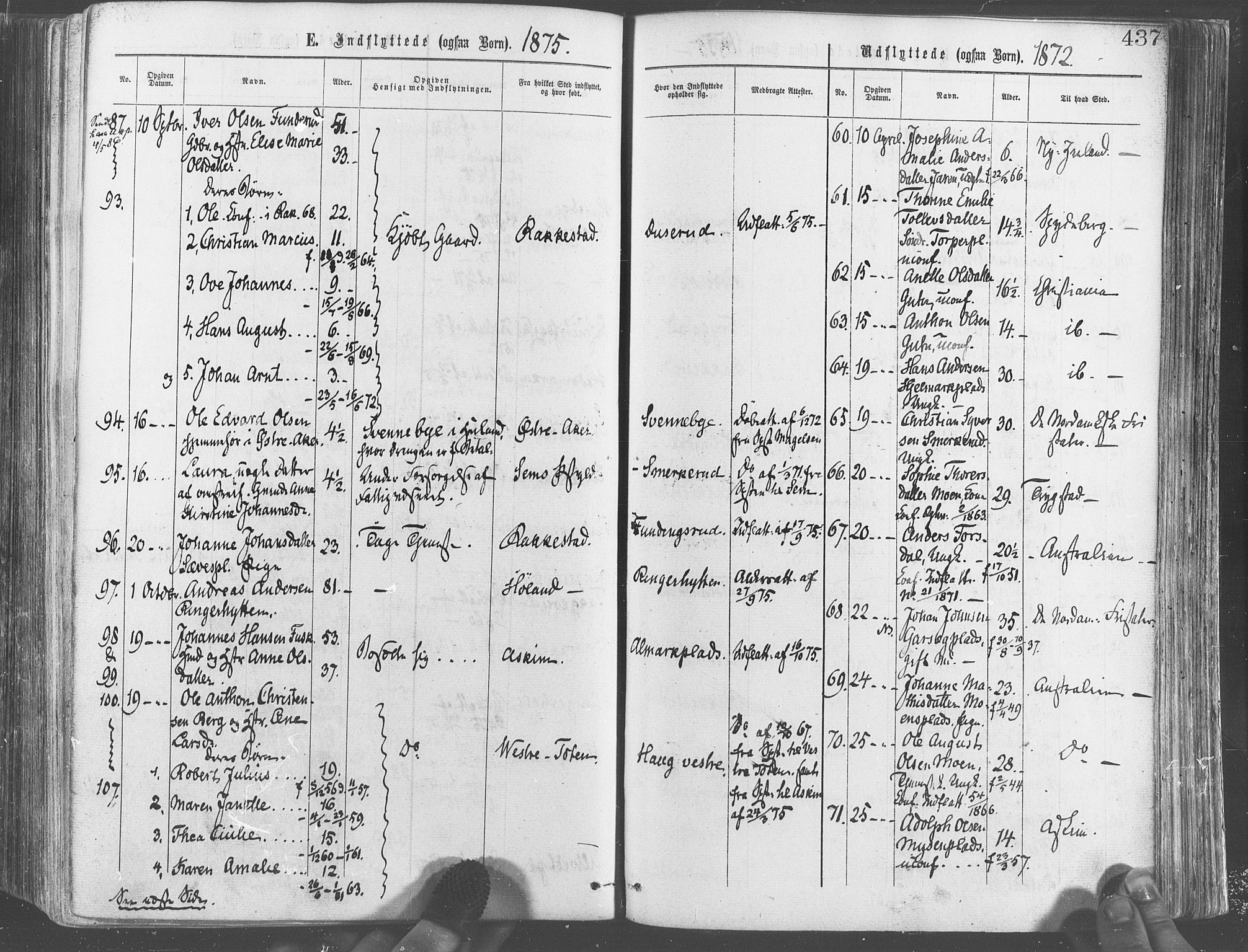 Eidsberg prestekontor Kirkebøker, AV/SAO-A-10905/F/Fa/L0011: Ministerialbok nr. I 11, 1867-1878, s. 437