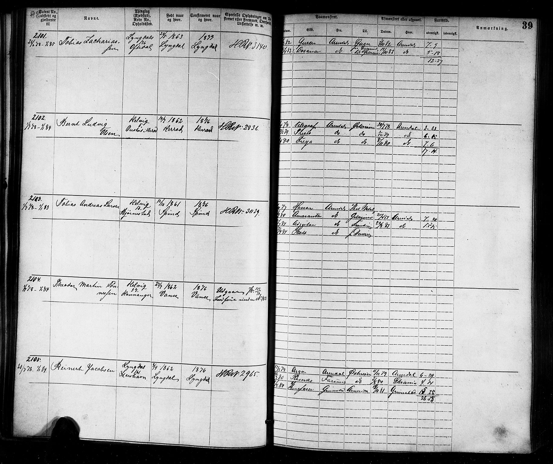 Farsund mønstringskrets, SAK/2031-0017/F/Fa/L0006: Annotasjonsrulle nr 1911-3805 med register, Z-3, 1877-1894, s. 66
