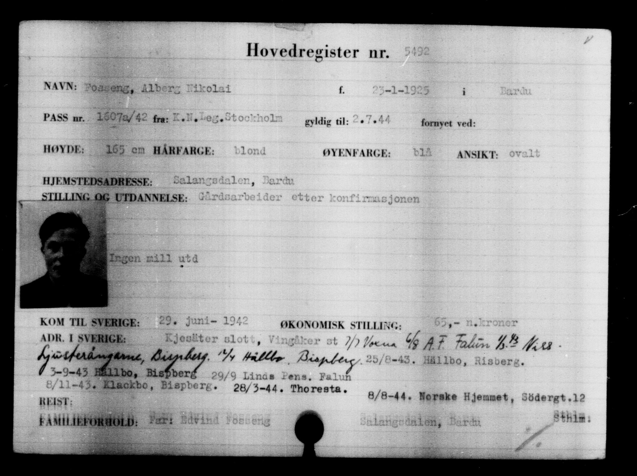 Utenriksstasjonene, Legasjonen i Stockholm, Flyktningkontoret, AV/RA-S-6753/V/Va/L0004: Kjesäterkartoteket, flyktninger med registreringsnr. 3496-6610, 1940-1945, s. 2311