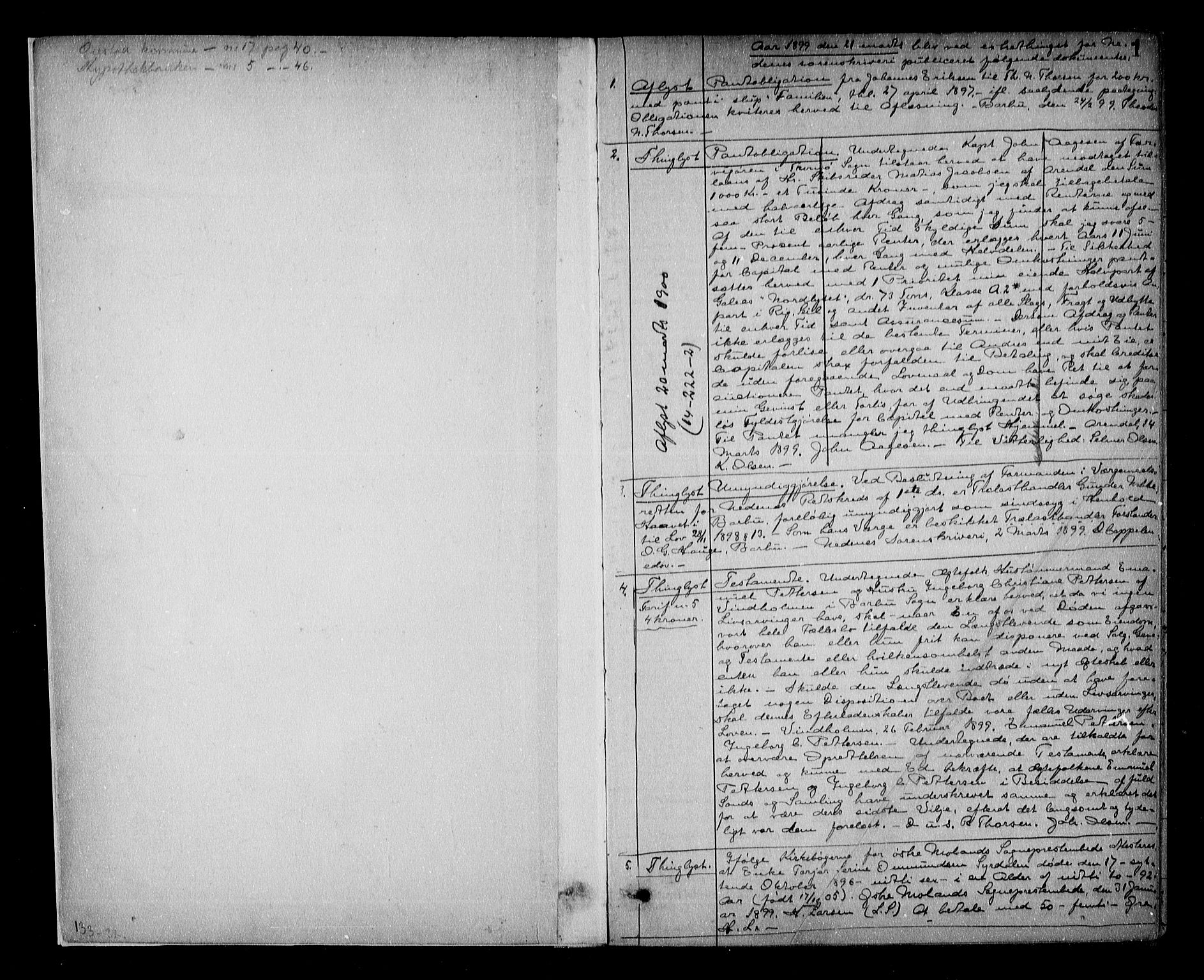 Nedenes sorenskriveri, SAK/1221-0006/G/Gb/Gba/L0017: Pantebok nr. 14, 1899-1901, s. 1