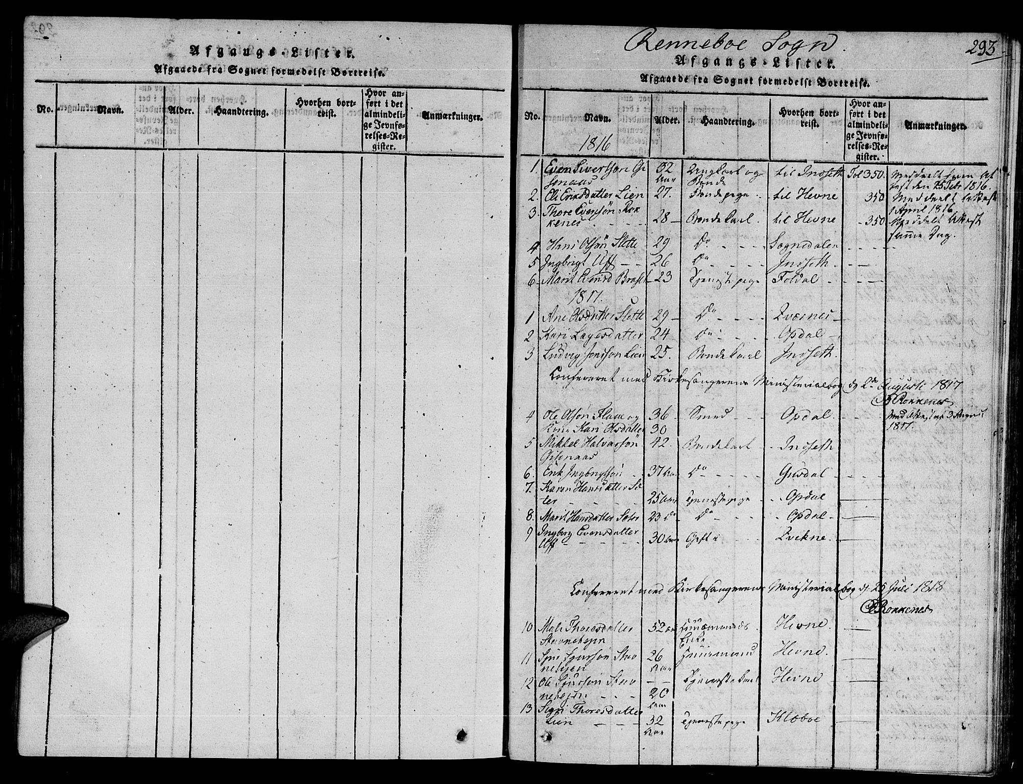 Ministerialprotokoller, klokkerbøker og fødselsregistre - Sør-Trøndelag, AV/SAT-A-1456/672/L0854: Ministerialbok nr. 672A06 /2, 1816-1829, s. 293
