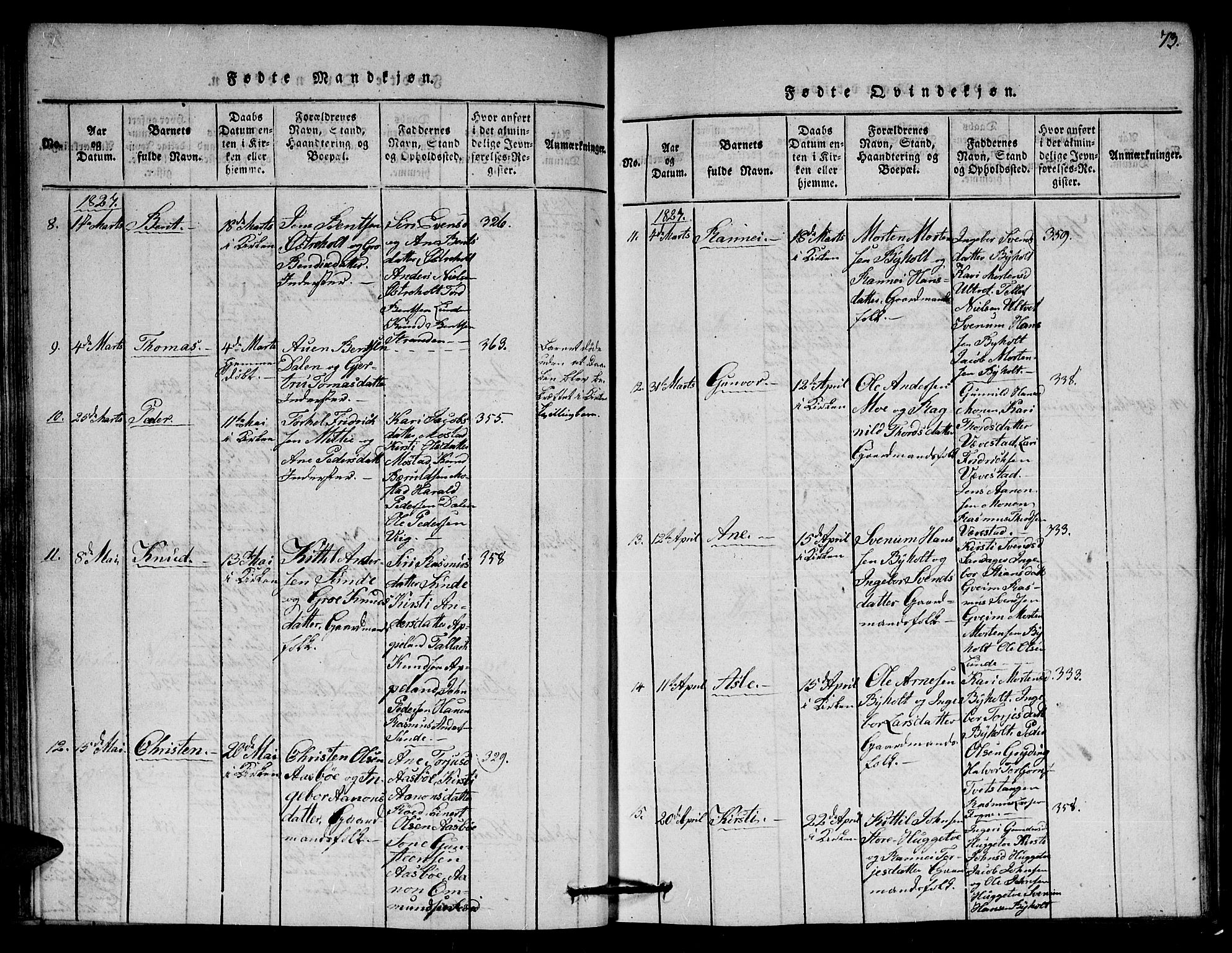 Gjerstad sokneprestkontor, AV/SAK-1111-0014/F/Fa/Faa/L0004: Ministerialbok nr. A 4, 1816-1829, s. 73