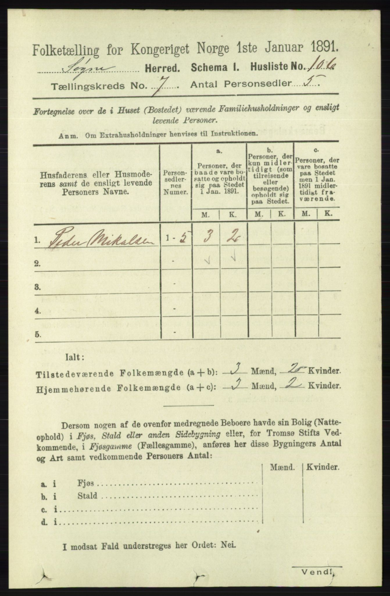 RA, Folketelling 1891 for 1018 Søgne herred, 1891, s. 1529