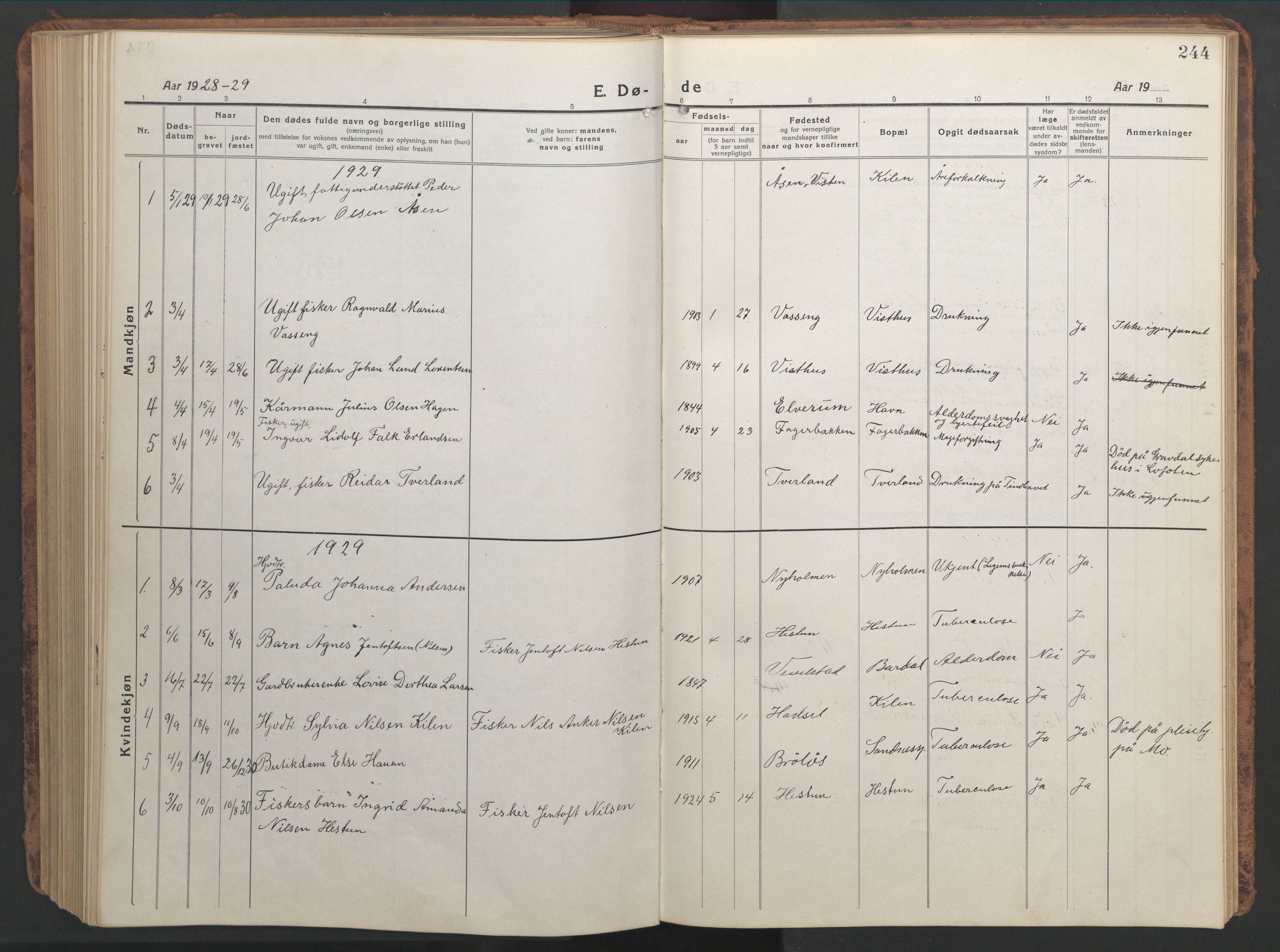 Ministerialprotokoller, klokkerbøker og fødselsregistre - Nordland, SAT/A-1459/819/L0278: Klokkerbok nr. 819C04, 1917-1967, s. 244