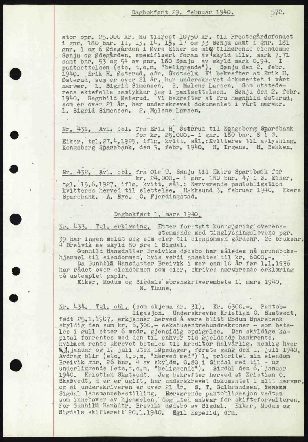 Eiker, Modum og Sigdal sorenskriveri, SAKO/A-123/G/Ga/Gab/L0041: Pantebok nr. A11, 1939-1940, Dagboknr: 431/1940