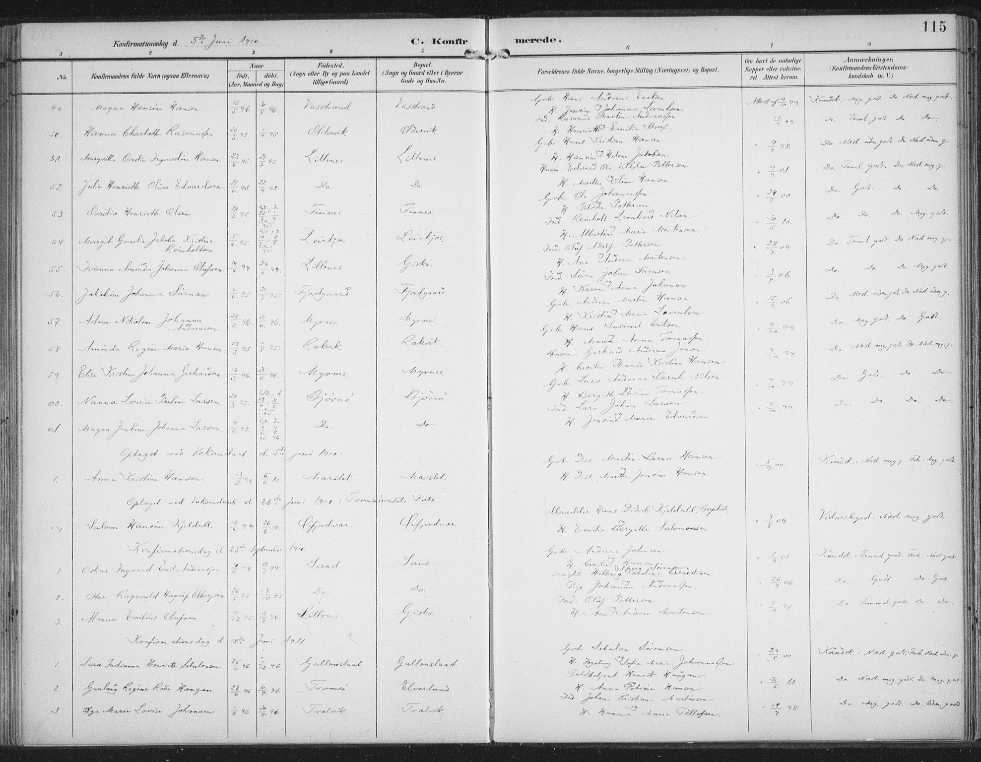 Lenvik sokneprestembete, AV/SATØ-S-1310/H/Ha/Haa/L0015kirke: Ministerialbok nr. 15, 1896-1915, s. 115