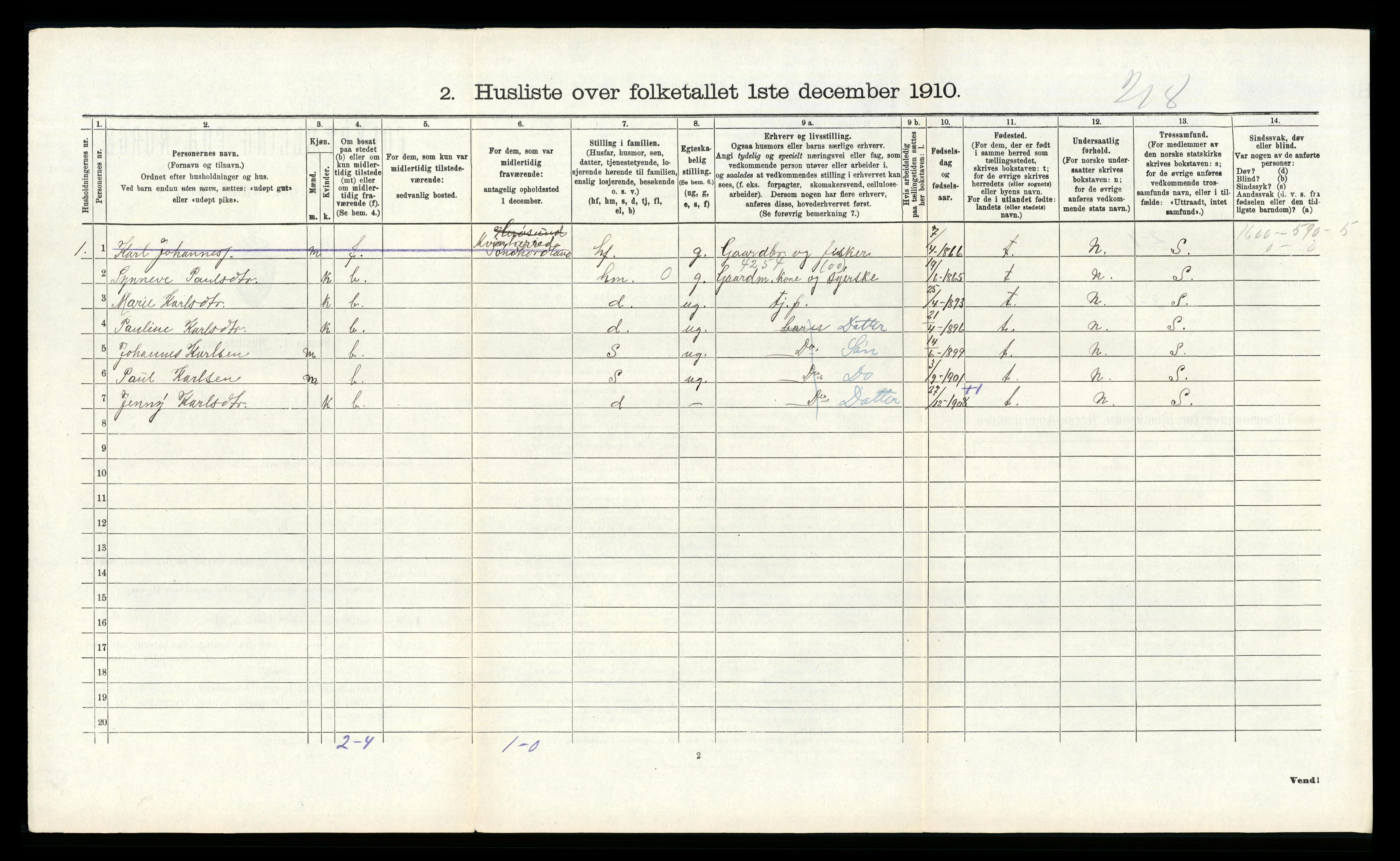 RA, Folketelling 1910 for 1258 Herdla herred, 1910, s. 311