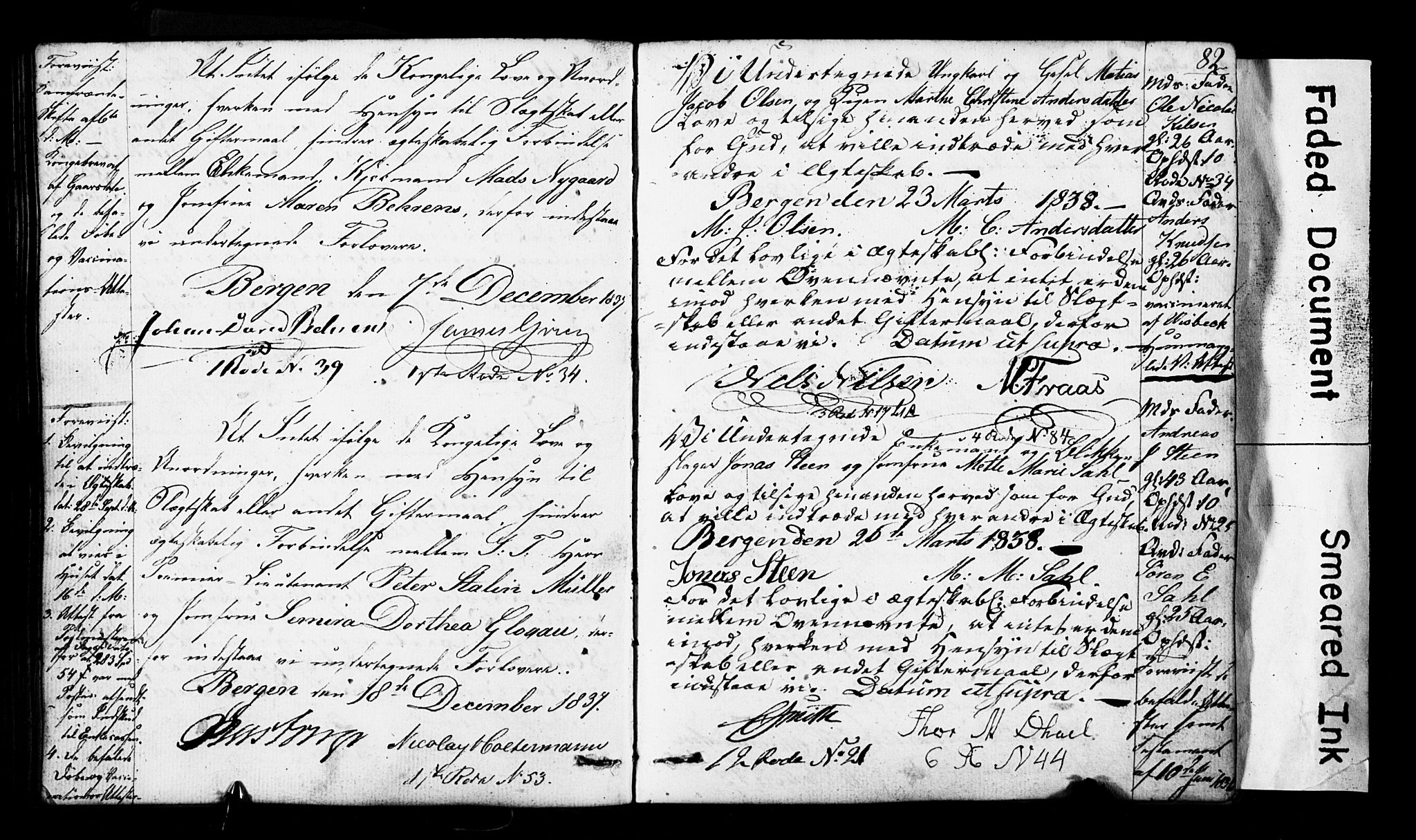 Domkirken sokneprestembete, SAB/A-74801: Forlovererklæringer nr. II.5.3, 1832-1845, s. 82