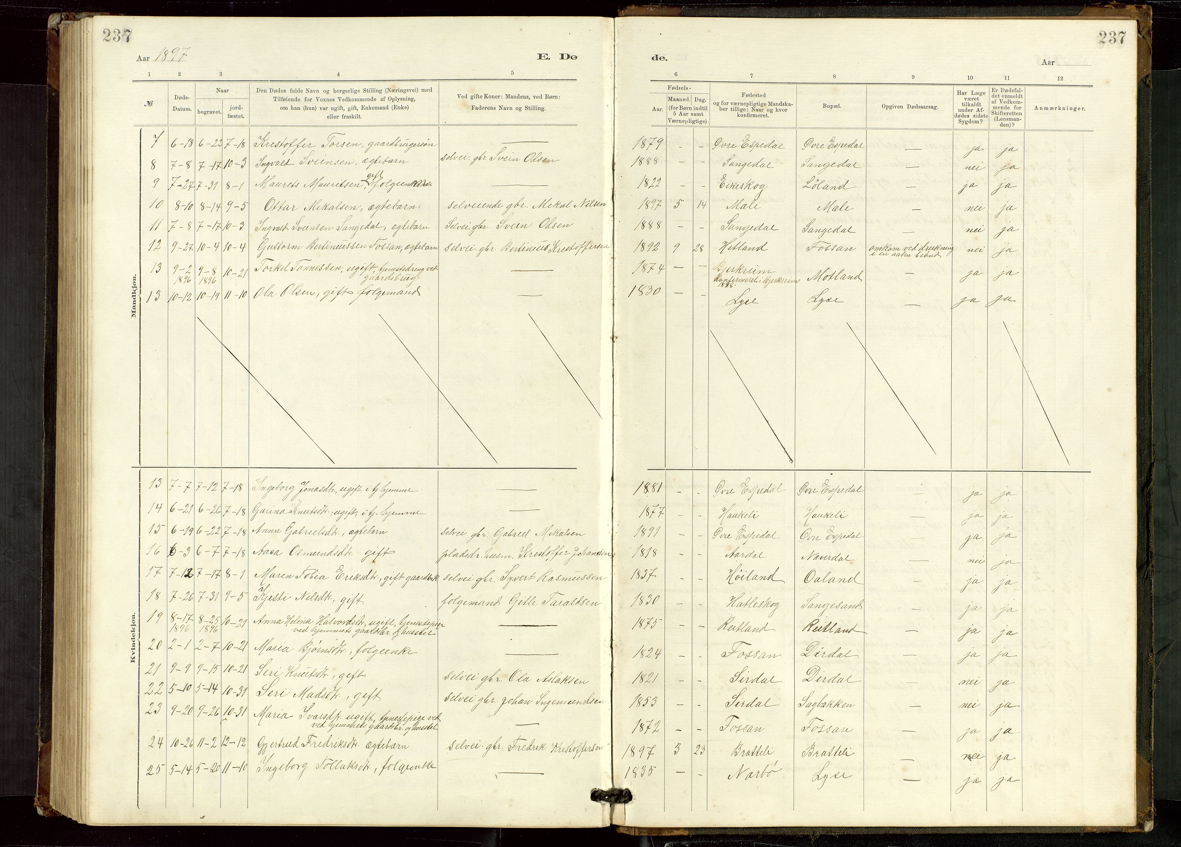 Høgsfjord sokneprestkontor, SAST/A-101624/H/Ha/Hab/L0009: Klokkerbok nr. B 9, 1883-1920, s. 237