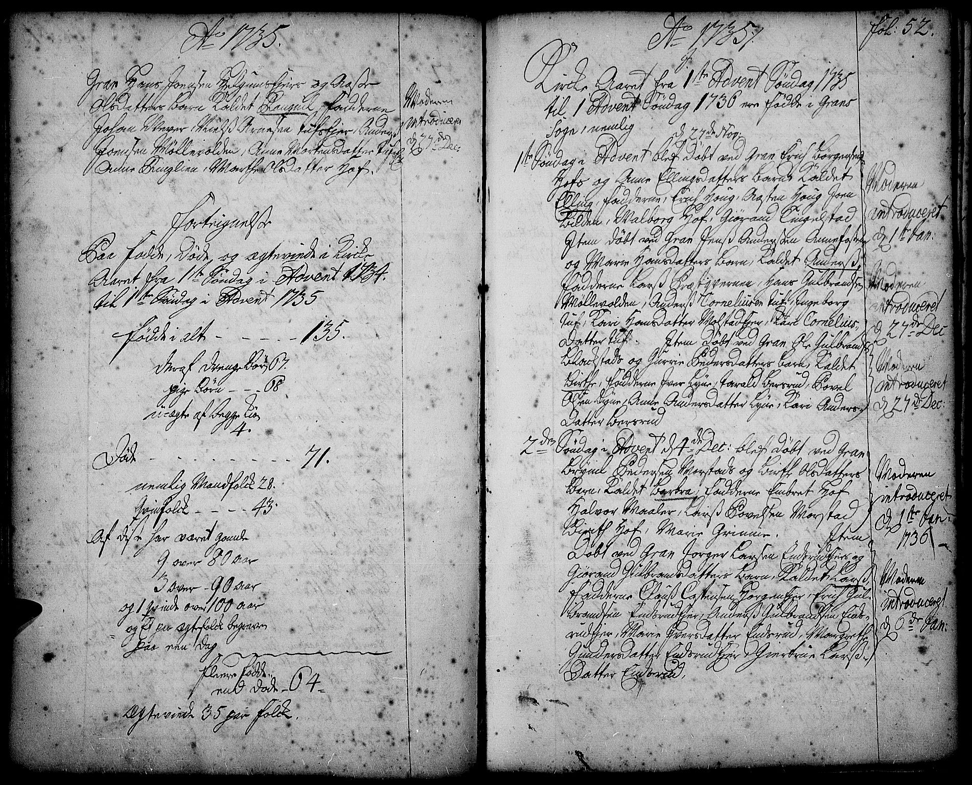 Gran prestekontor, AV/SAH-PREST-112/H/Ha/Haa/L0002: Ministerialbok nr. 2, 1732-1744, s. 52
