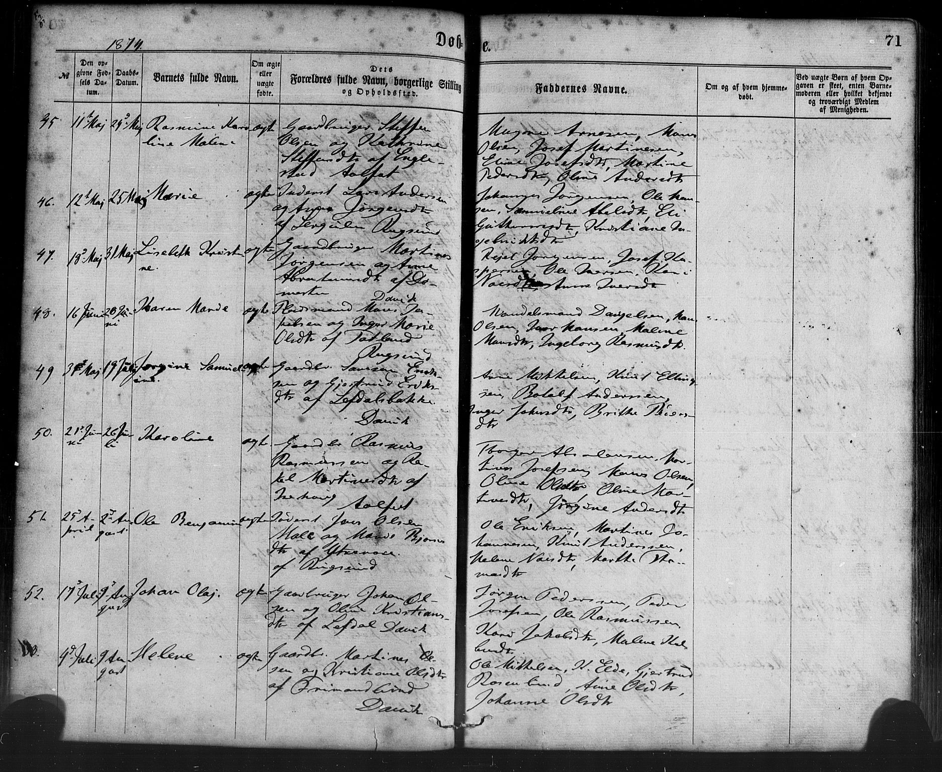 Davik sokneprestembete, AV/SAB-A-79701/H/Haa/Haaa/L0006: Ministerialbok nr. A 6, 1867-1881, s. 71