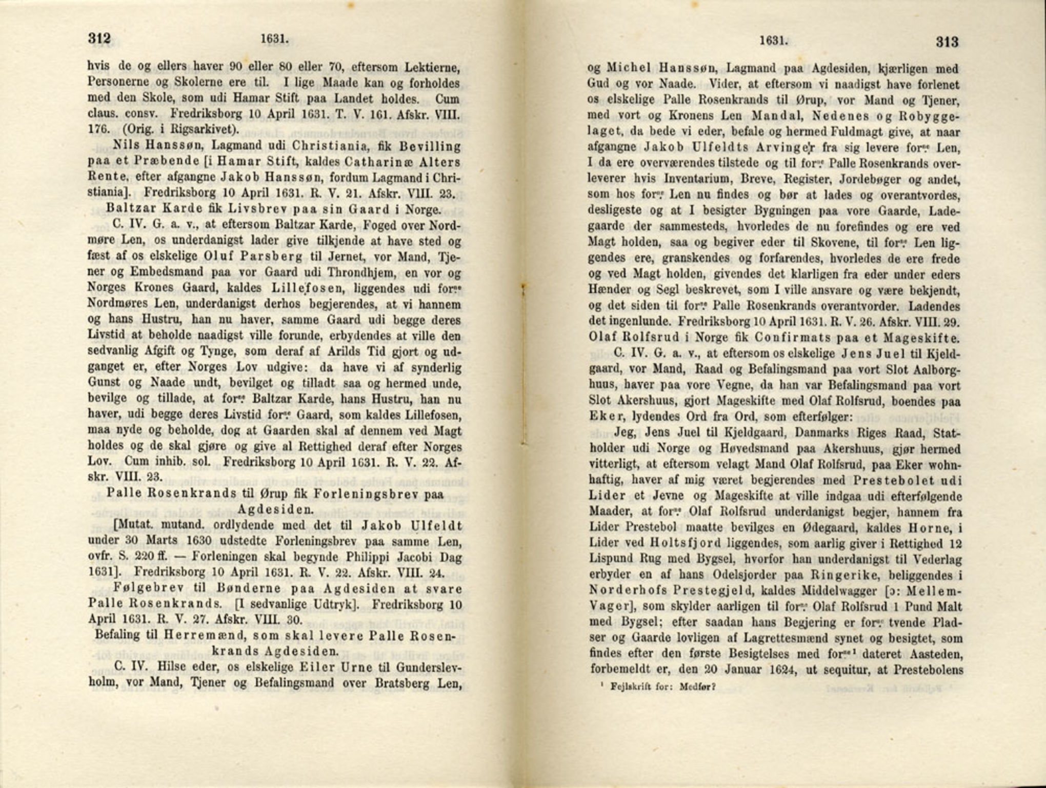 Publikasjoner utgitt av Det Norske Historiske Kildeskriftfond, PUBL/-/-/-: Norske Rigs-Registranter, bind 6, 1628-1634, s. 312-313