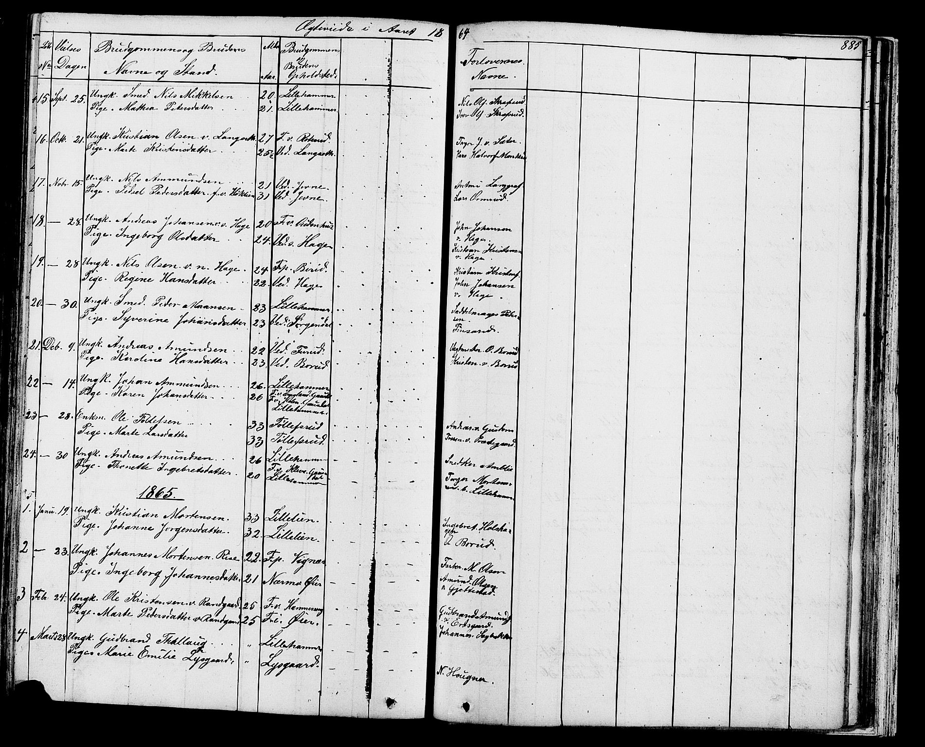 Fåberg prestekontor, AV/SAH-PREST-086/H/Ha/Hab/L0007: Klokkerbok nr. 7, 1856-1891, s. 884-885