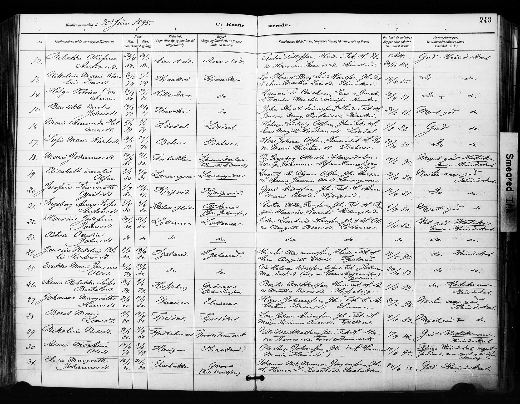 Ibestad sokneprestembete, AV/SATØ-S-0077/H/Ha/Haa/L0012kirke: Ministerialbok nr. 12, 1890-1900, s. 243
