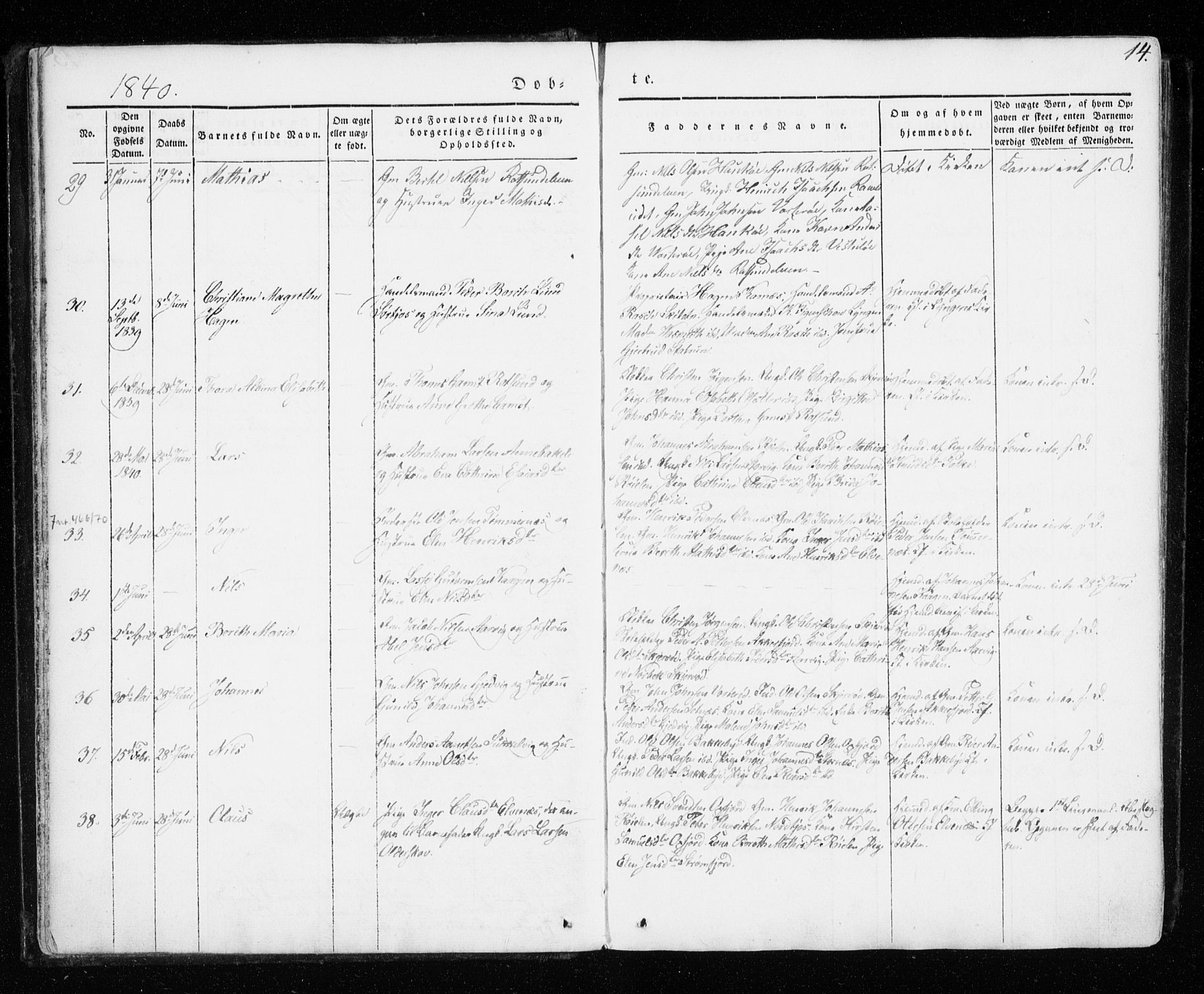 Skjervøy sokneprestkontor, AV/SATØ-S-1300/H/Ha/Haa/L0005kirke: Ministerialbok nr. 5, 1838-1847, s. 14