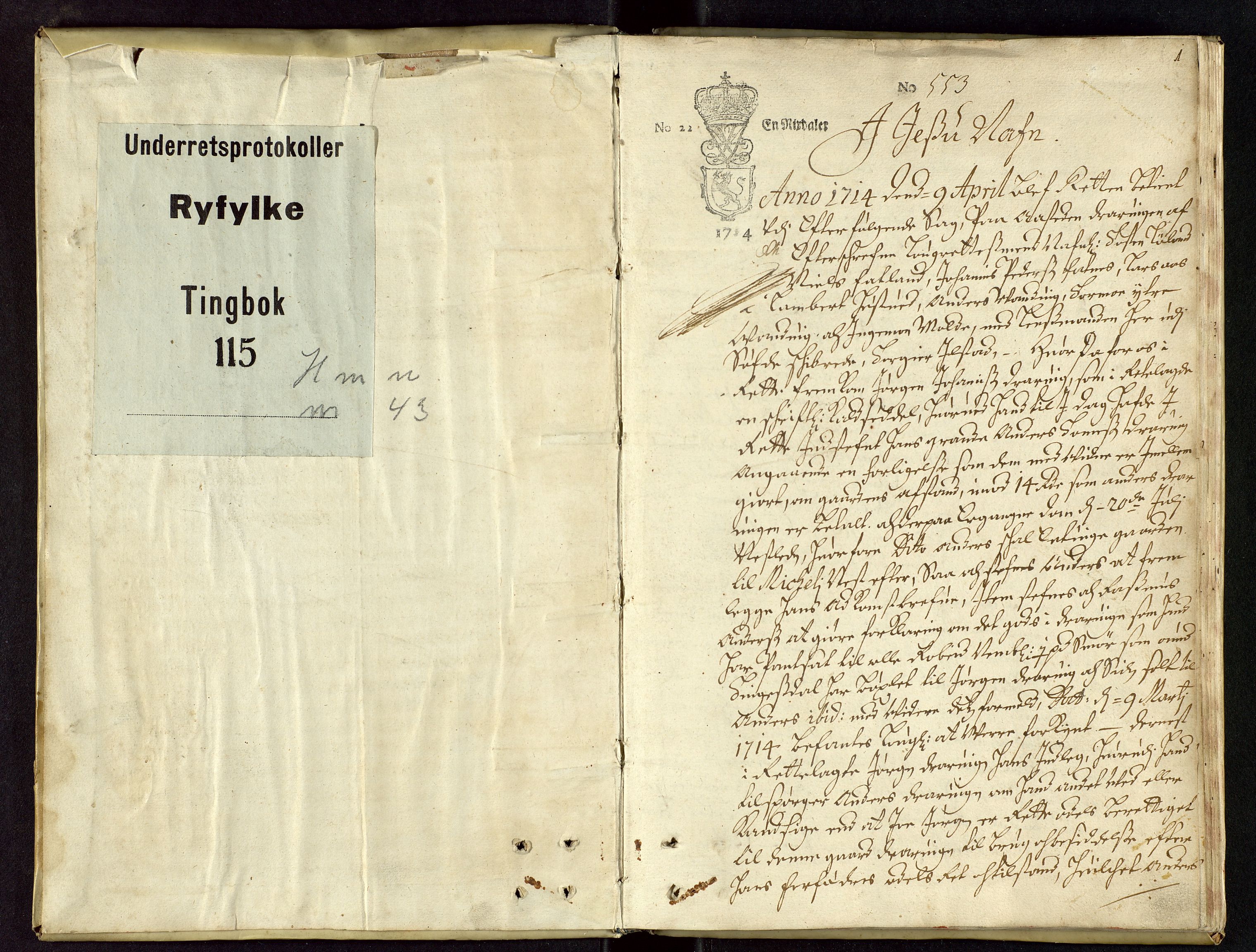Ryfylke tingrett, SAST/A-100055/001/I/IB/IBBb/L0043: Tingbok, Hemnes, 1714, s. 0b-1a