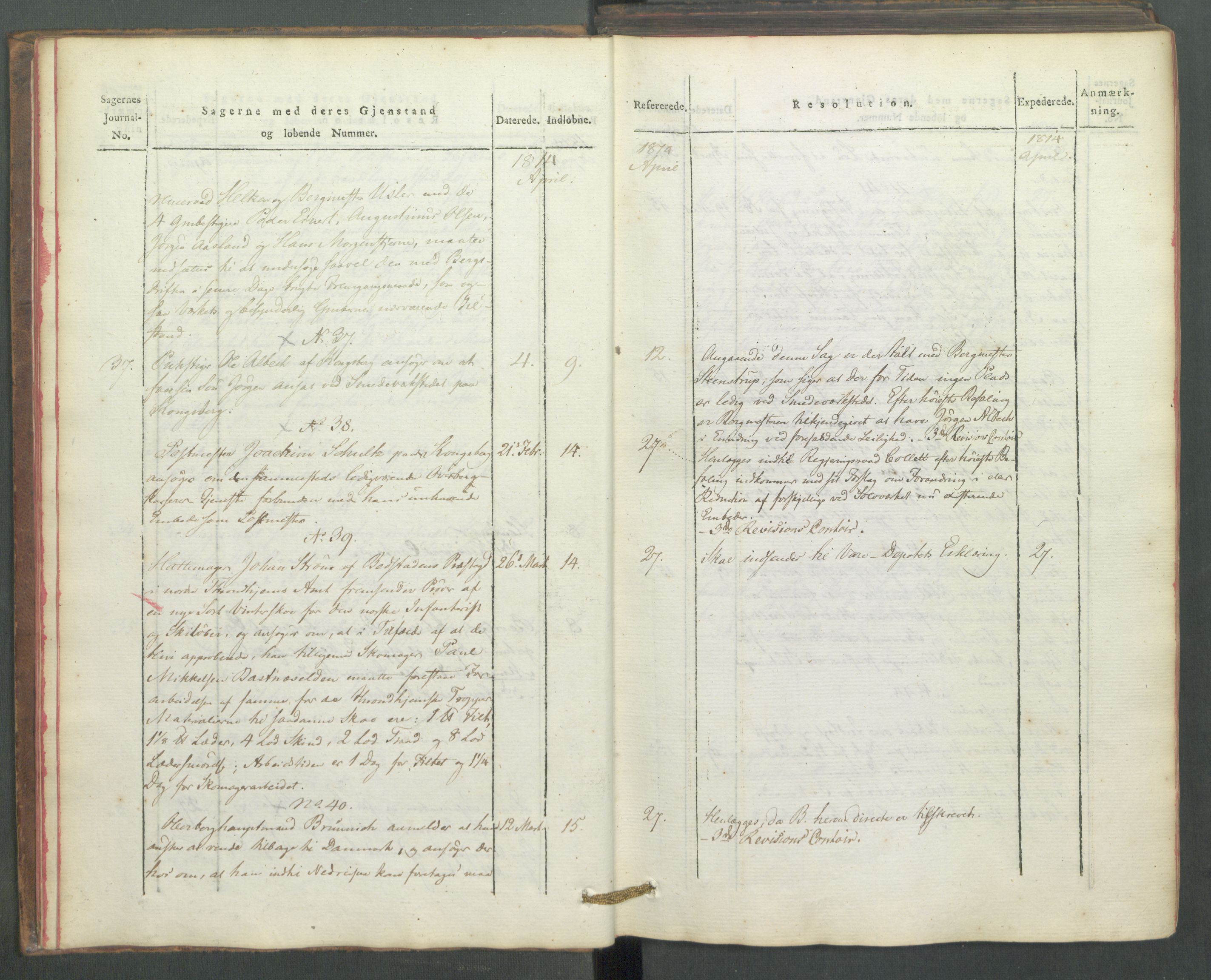 Departementene i 1814, AV/RA-S-3899/Fe/L0054: Journal, 1814