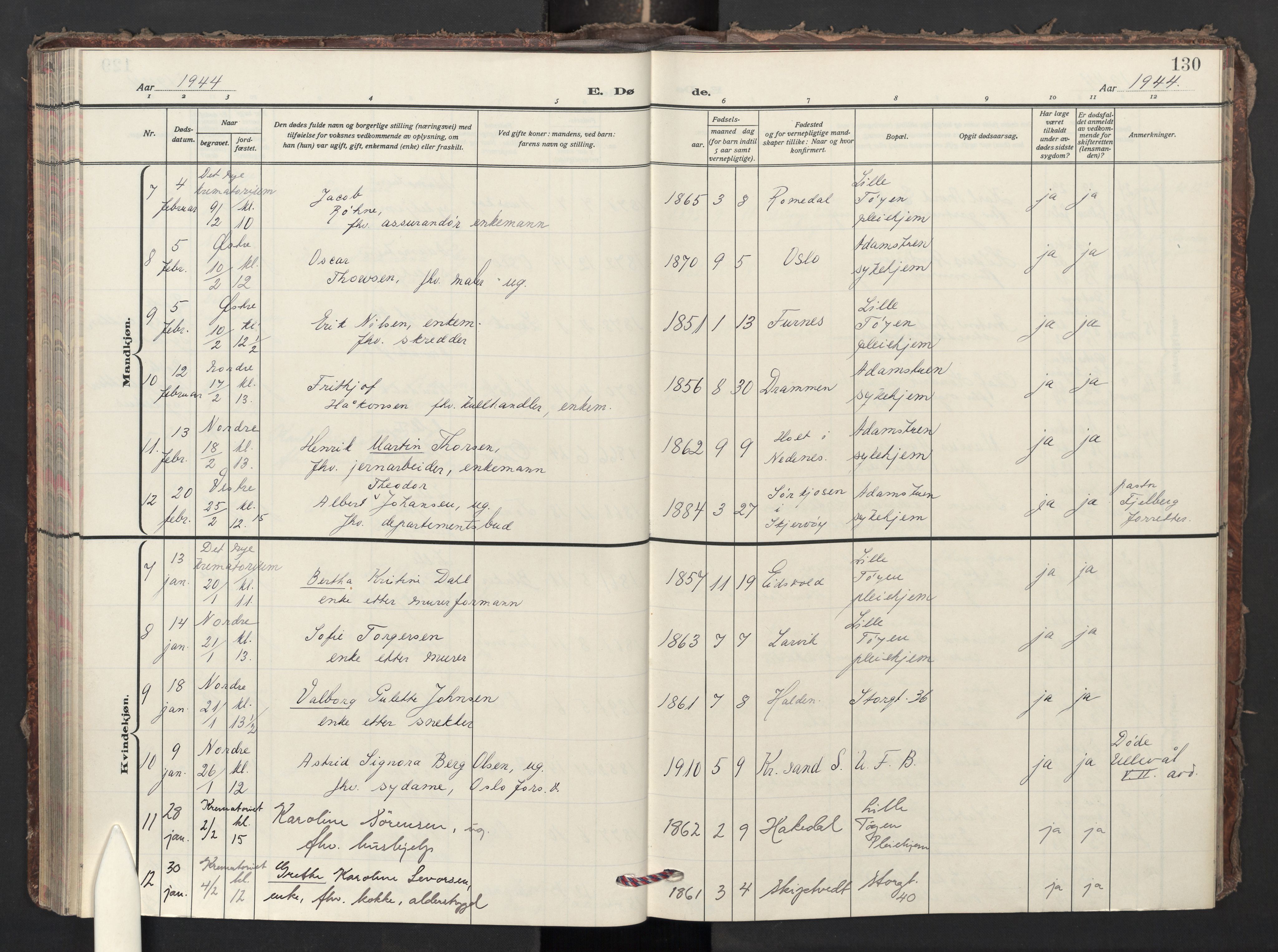 Krohgstøtten sykehusprest Kirkebøker, AV/SAO-A-10854/F/Fa/L0006: Ministerialbok nr. 6, 1935-1951, s. 130