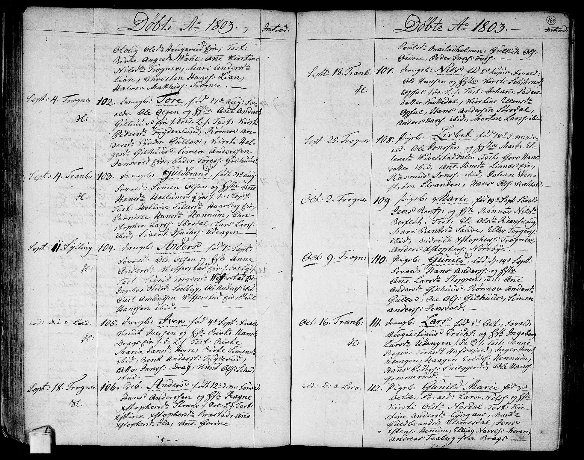 Lier kirkebøker, AV/SAKO-A-230/F/Fa/L0007: Ministerialbok nr. I 7, 1794-1813, s. 160