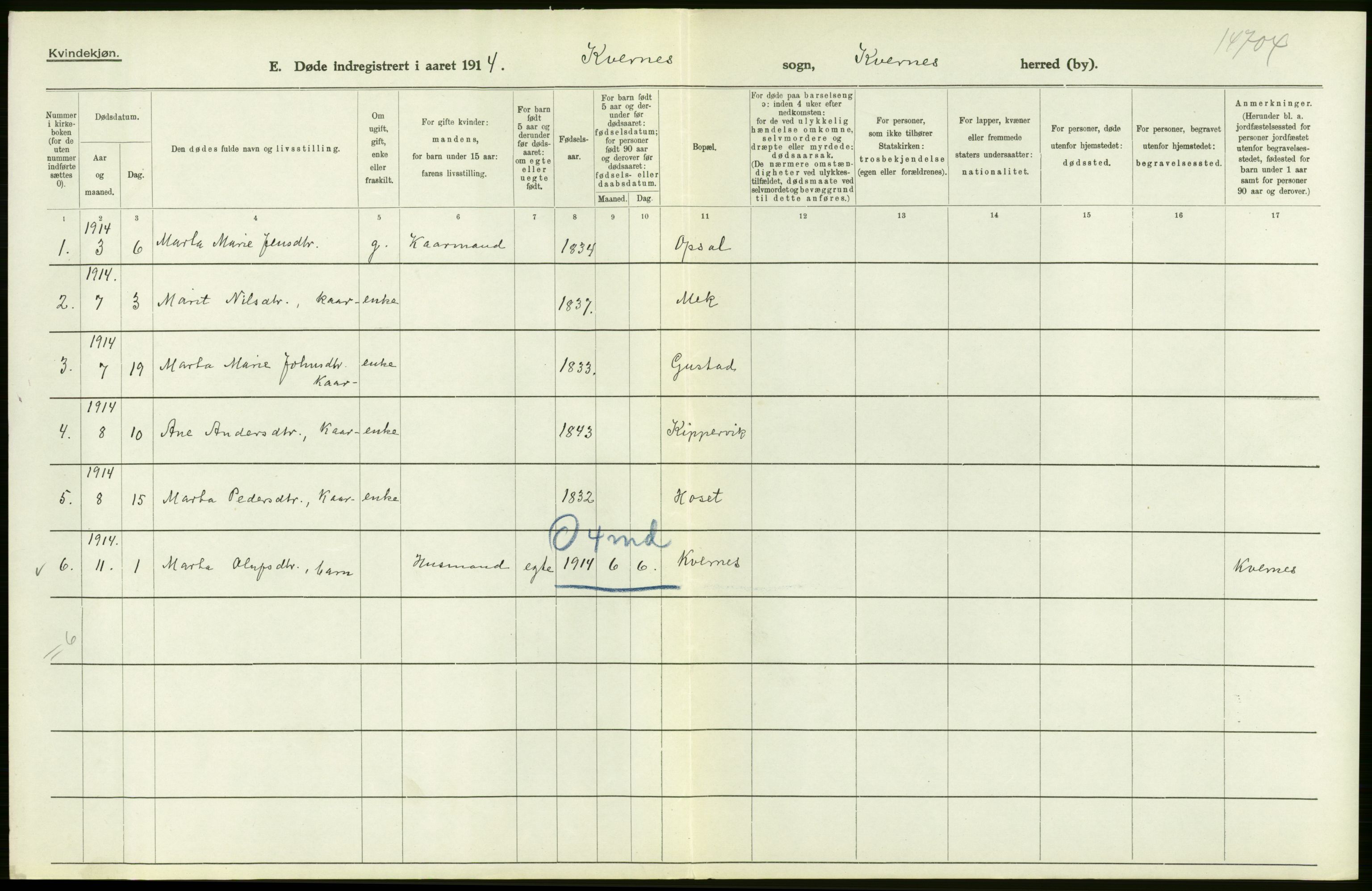 Statistisk sentralbyrå, Sosiodemografiske emner, Befolkning, RA/S-2228/D/Df/Dfb/Dfbd/L0037: Romsdals amt: Døde. Bygder og byer., 1914, s. 94