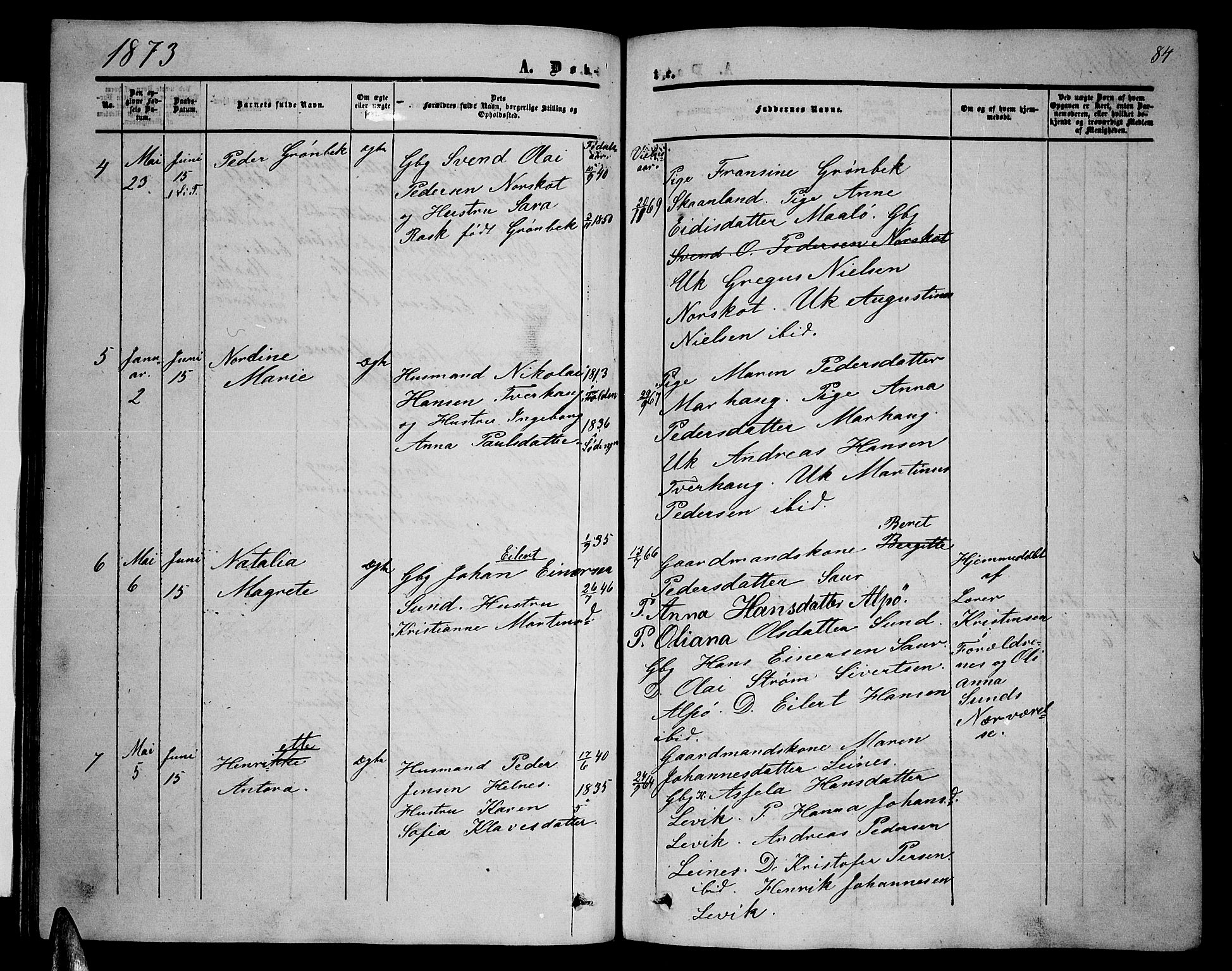 Ministerialprotokoller, klokkerbøker og fødselsregistre - Nordland, AV/SAT-A-1459/857/L0827: Klokkerbok nr. 857C02, 1852-1879, s. 84
