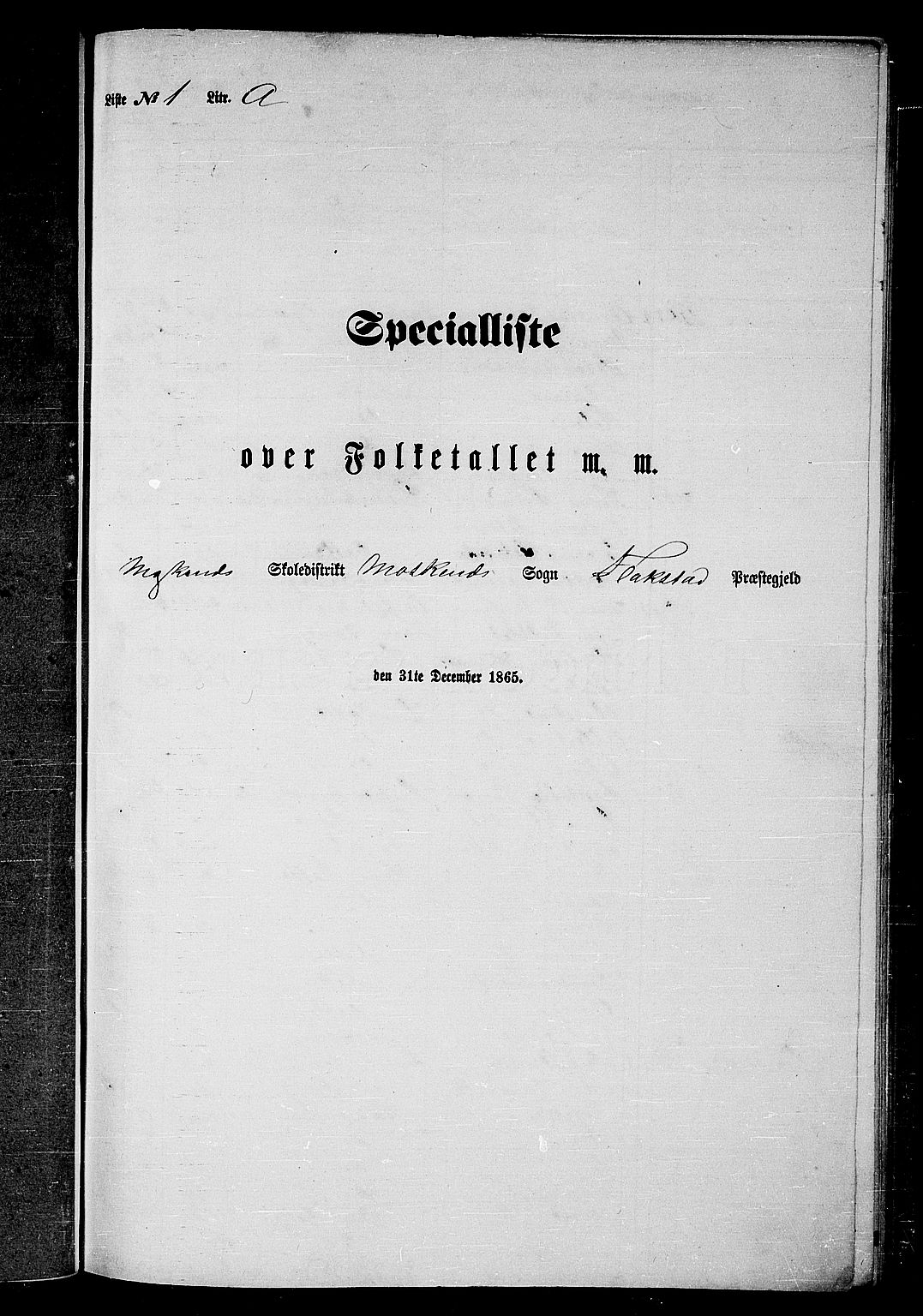 RA, Folketelling 1865 for 1859P Flakstad prestegjeld, 1865, s. 5