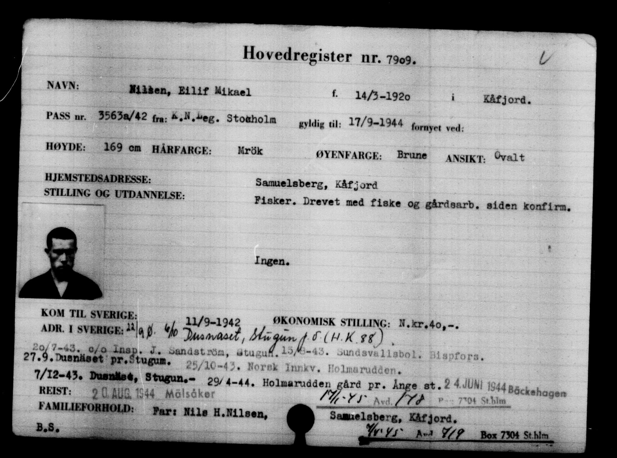 Utenriksstasjonene, Legasjonen i Stockholm, Flyktningkontoret, AV/RA-S-6753/V/Va/L0005: Kjesäterkartoteket, flyktninger med registreringsnr. 6600-9417, 1940-1945, s. 1529