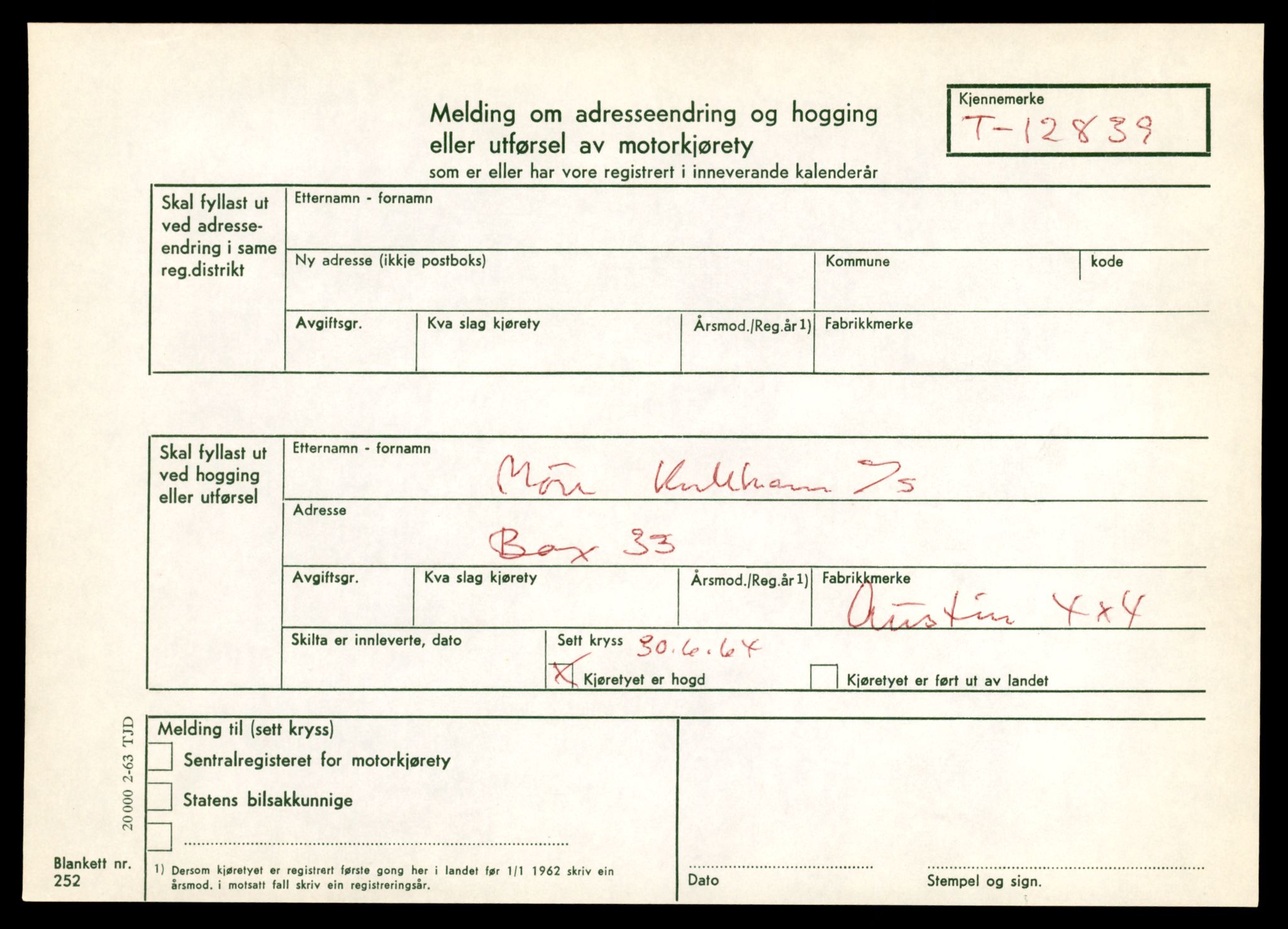 Møre og Romsdal vegkontor - Ålesund trafikkstasjon, AV/SAT-A-4099/F/Fe/L0036: Registreringskort for kjøretøy T 12831 - T 13030, 1927-1998, s. 207