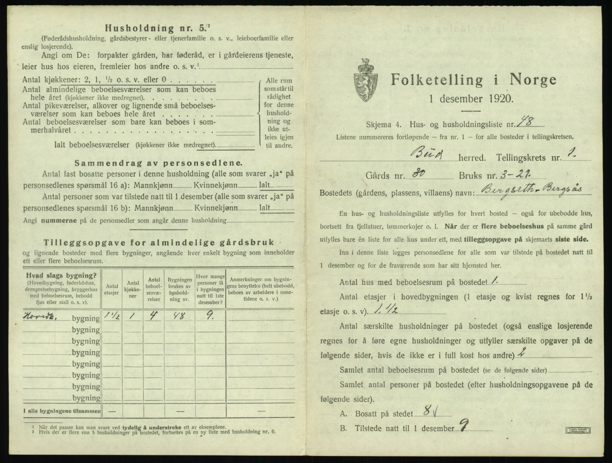 SAT, Folketelling 1920 for 1549 Bud herred, 1920, s. 116
