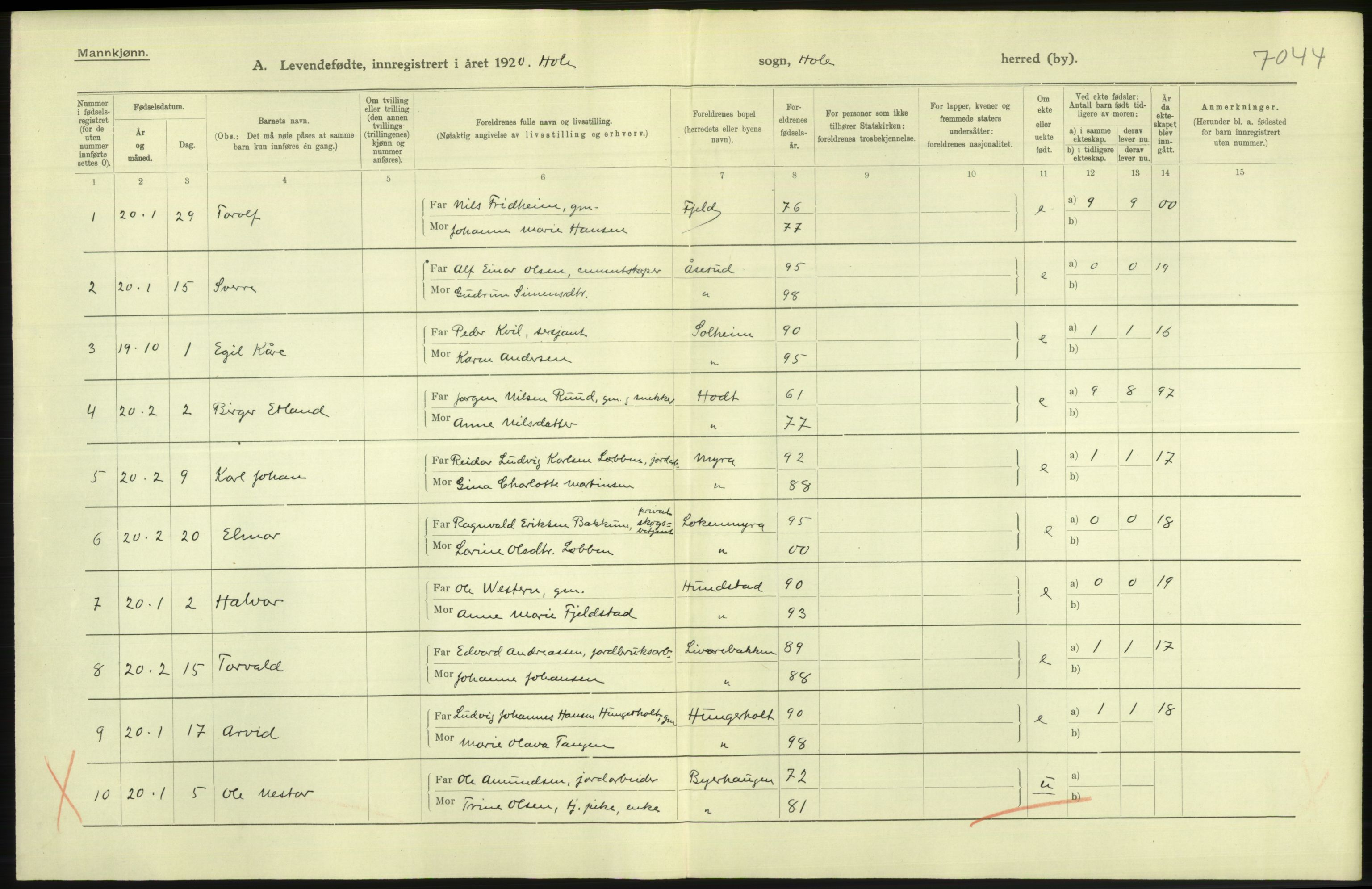 Statistisk sentralbyrå, Sosiodemografiske emner, Befolkning, AV/RA-S-2228/D/Df/Dfb/Dfbj/L0021: Buskerud fylke: Levendefødte menn og kvinner. Bygder., 1920