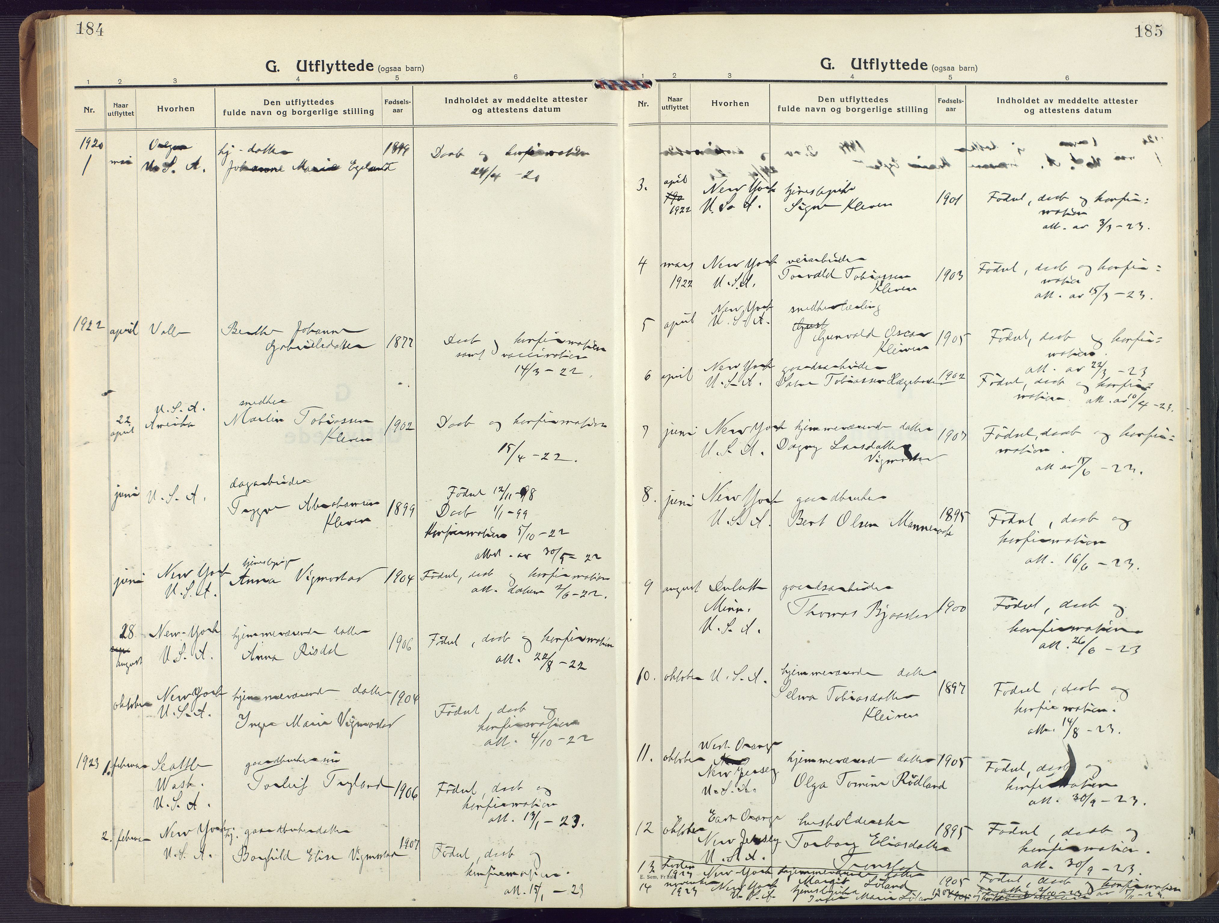 Nord-Audnedal sokneprestkontor, SAK/1111-0032/F/Fa/Fab/L0005: Ministerialbok nr. A 5, 1918-1925, s. 184-185